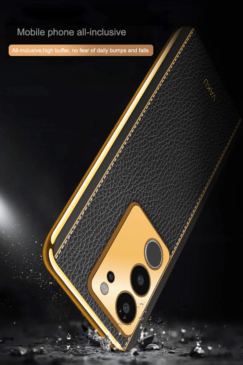 Vaku® Vivo V29 5G Luxemberg Leather Pattern Gold Electroplated Soft TPU Back Cover - Image 11