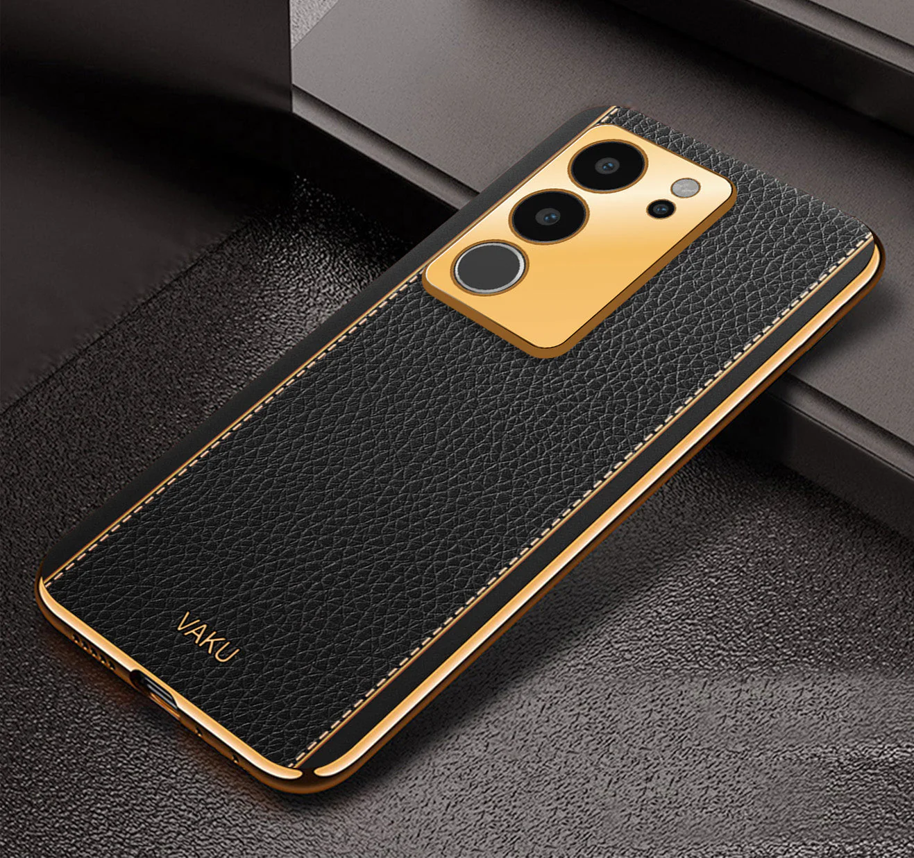 Vaku® Vivo V29 5G Luxemberg Leather Pattern Gold Electroplated Soft TPU Back Cover - Image 14