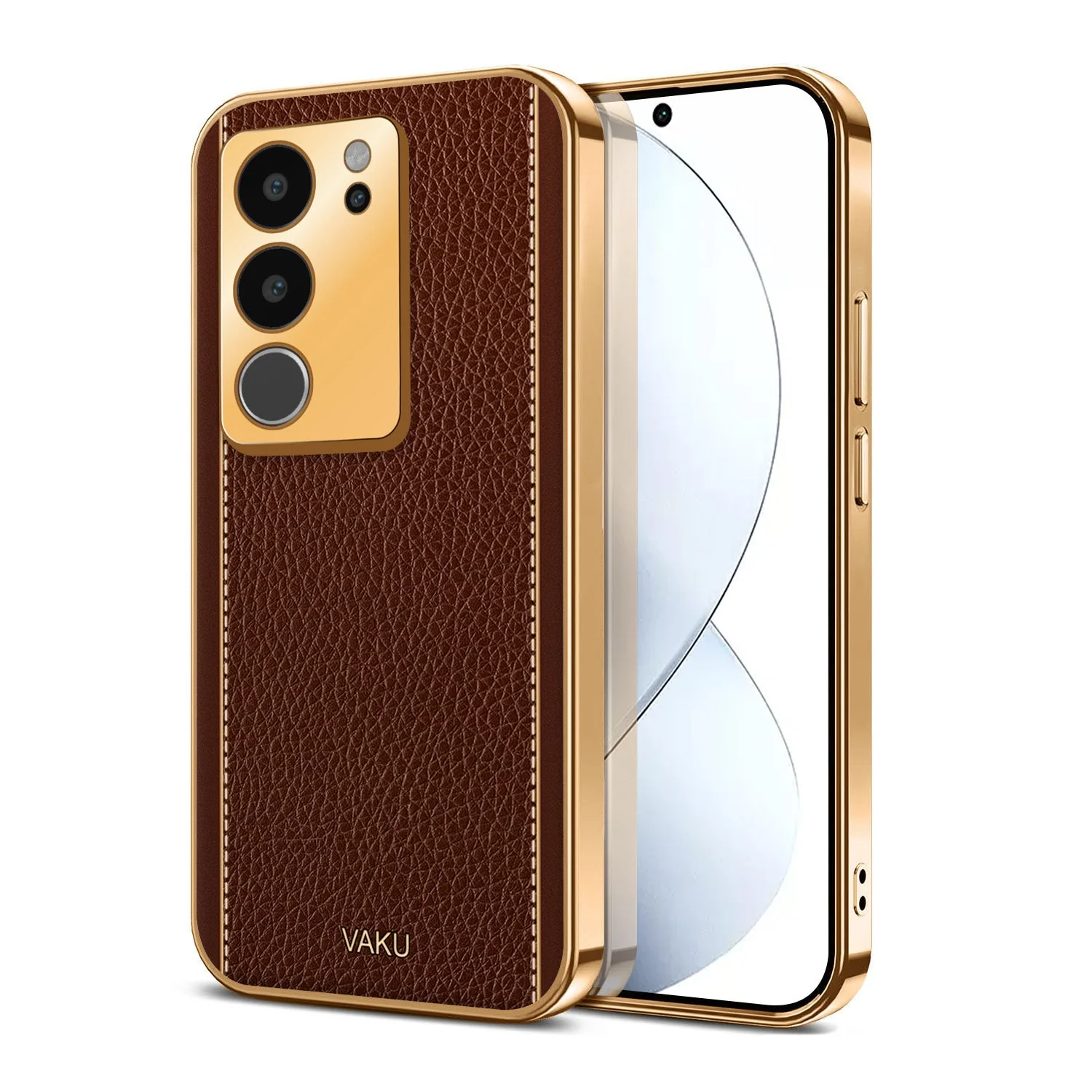 Vaku® Vivo V29 5G Luxemberg Leather Pattern Gold Electroplated Soft TPU Back Cover - Image 2