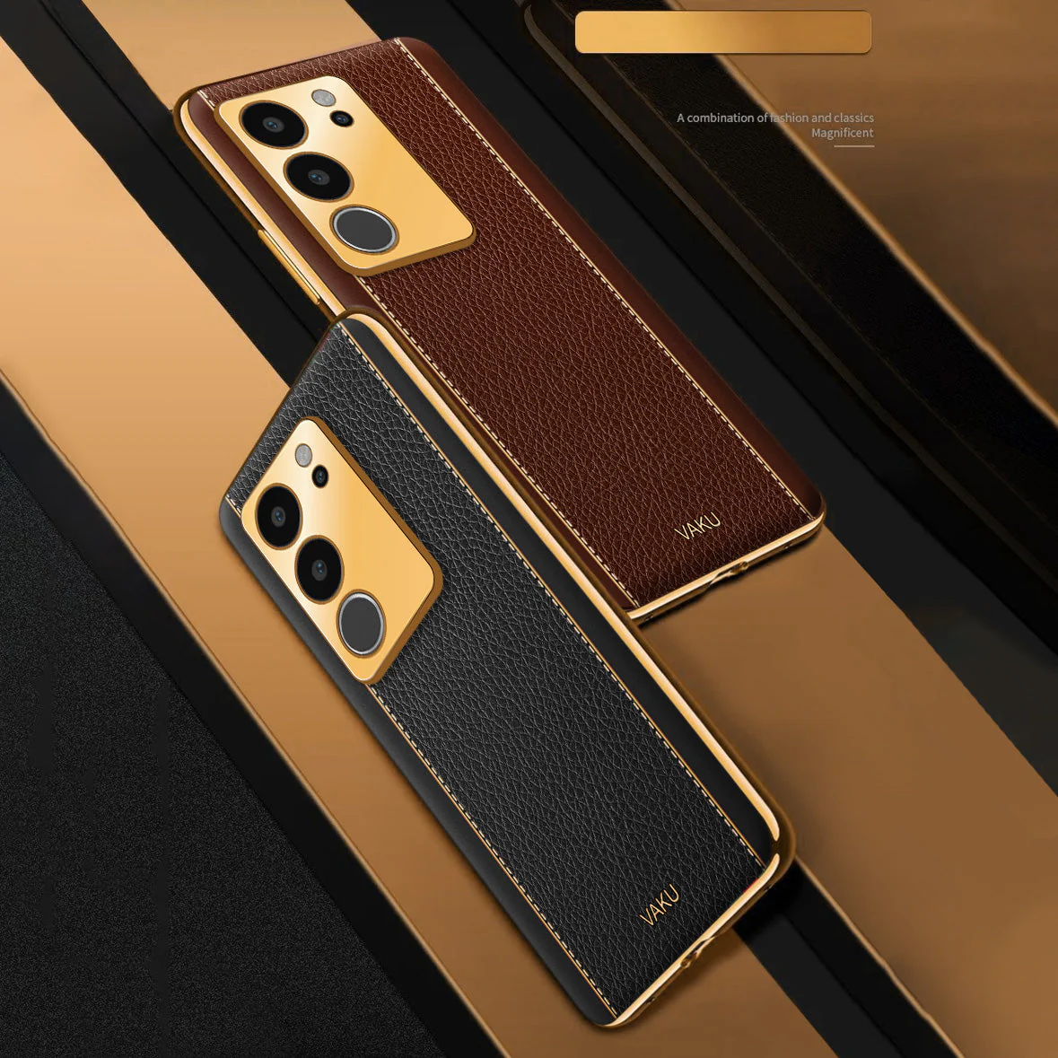 Vaku® Vivo V29 5G Luxemberg Leather Pattern Gold Electroplated Soft TPU Back Cover - Image 4