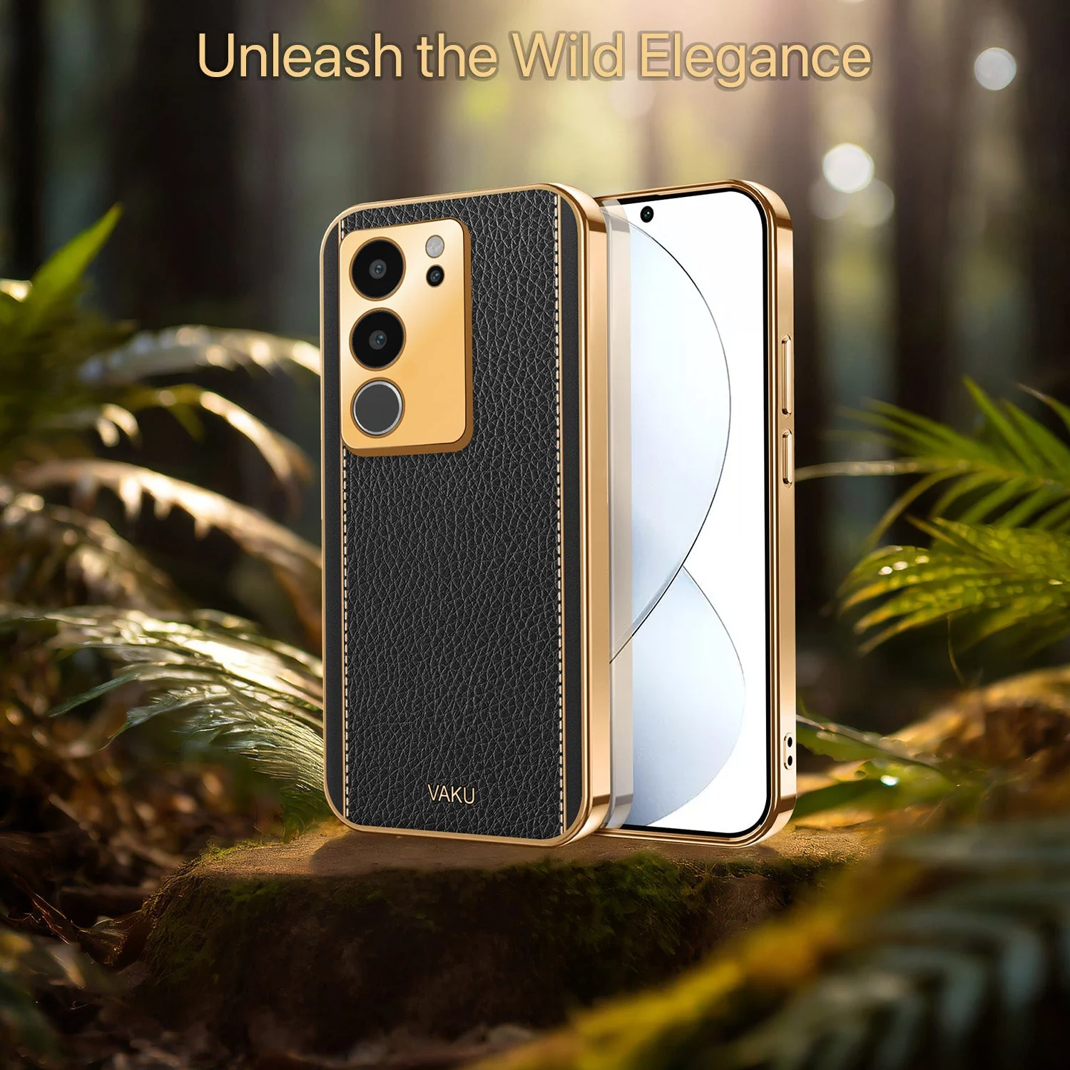 Vaku® Vivo V29 5G Luxemberg Leather Pattern Gold Electroplated Soft TPU Back Cover - Image 7