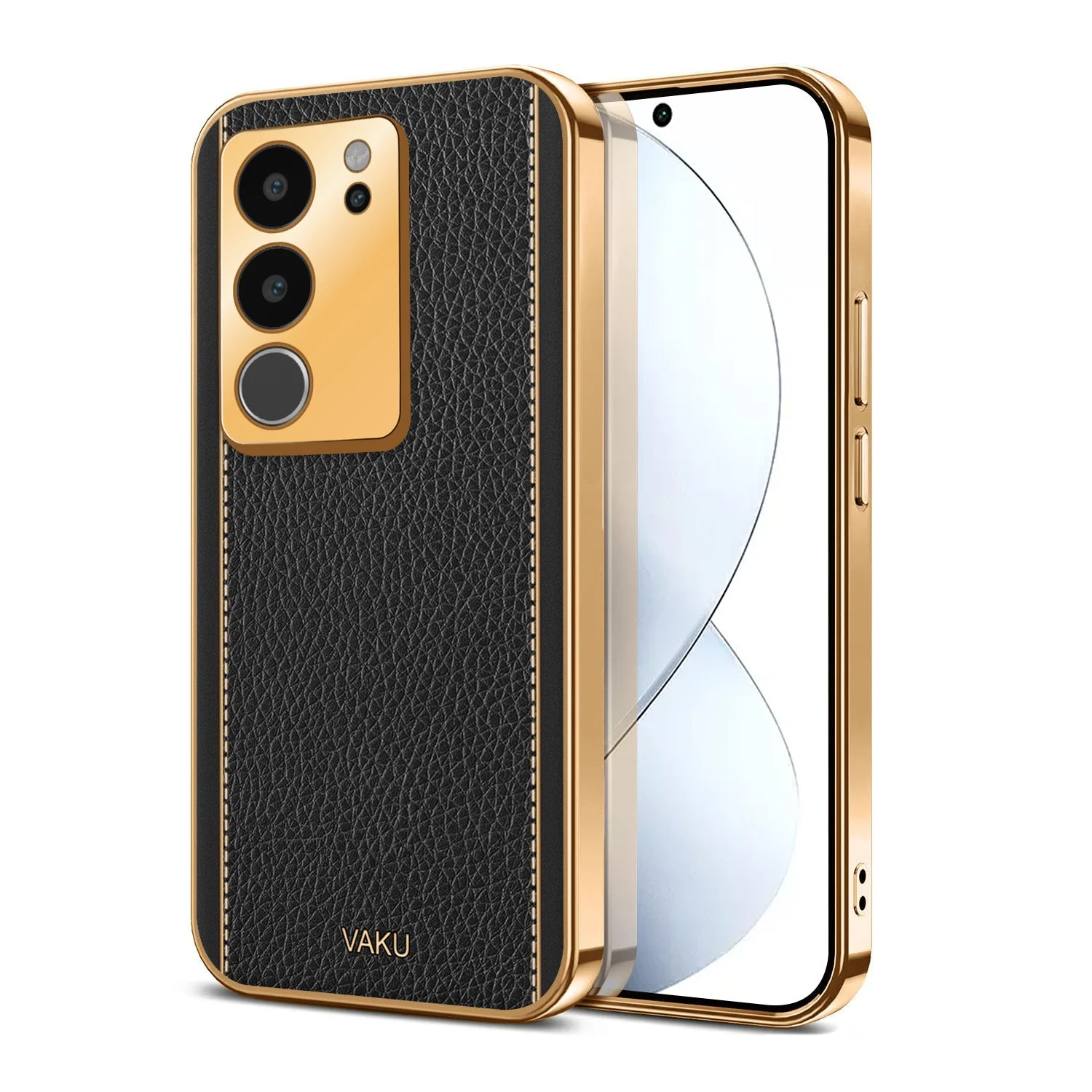 Vaku® Vivo V29 5G Luxemberg Leather Pattern Gold Electroplated Soft TPU Back Cover - Image 8