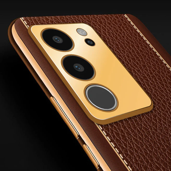 Vaku® Vivo V29 5G Luxemberg Leather Pattern Gold Electroplated Soft TPU Back Cover - Image 9
