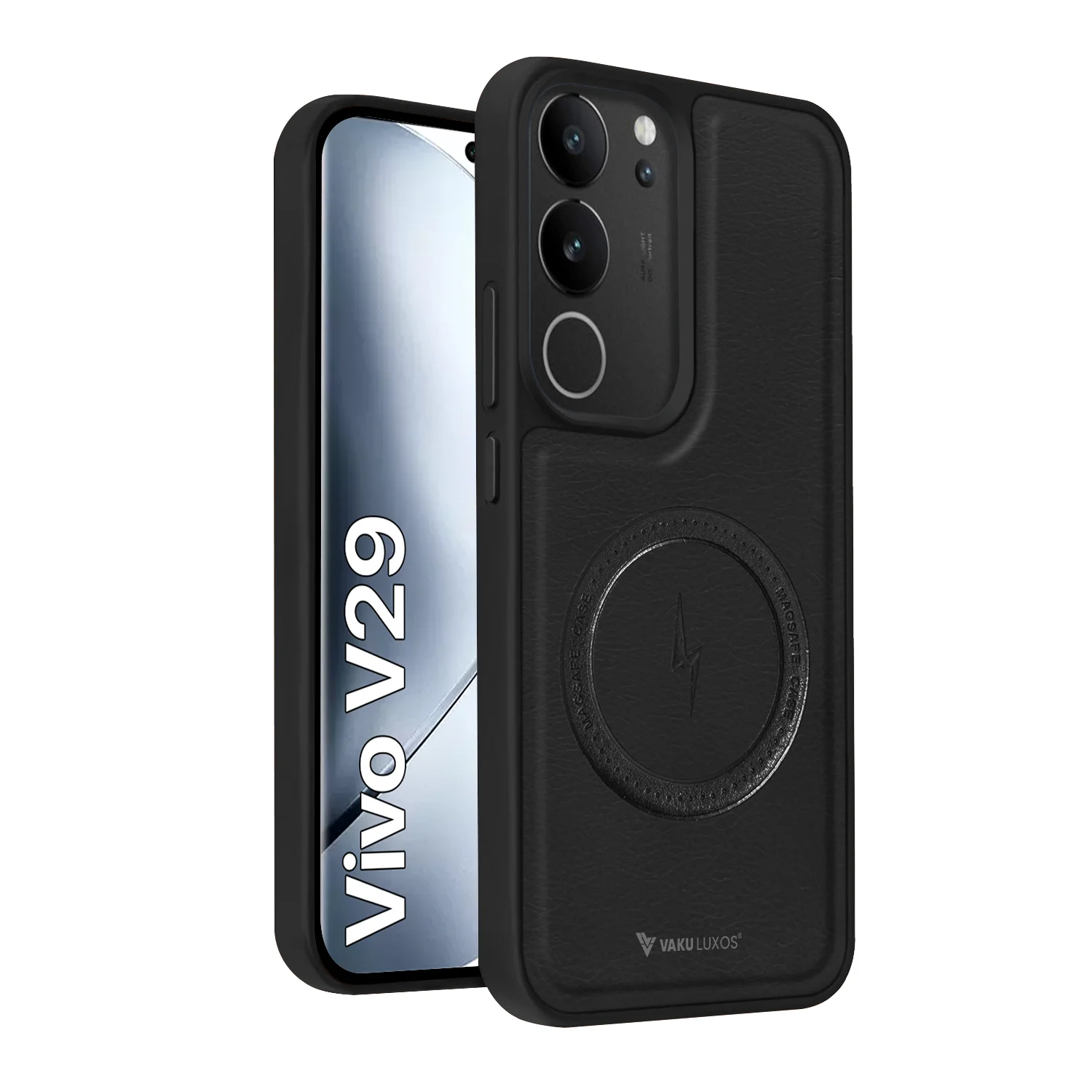Vaku ® Vivo V29 5G Maxtron Leather Stitched Magnetic Magsafe Back Cover - Image 2
