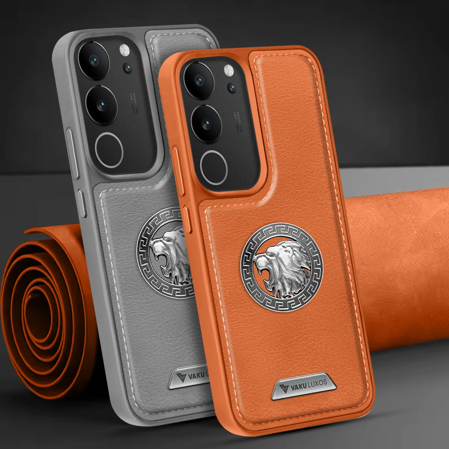 Vaku ® Vivo V29 5G Regal Shield Metal Lion Engraved Leather Back Cover - Image 11