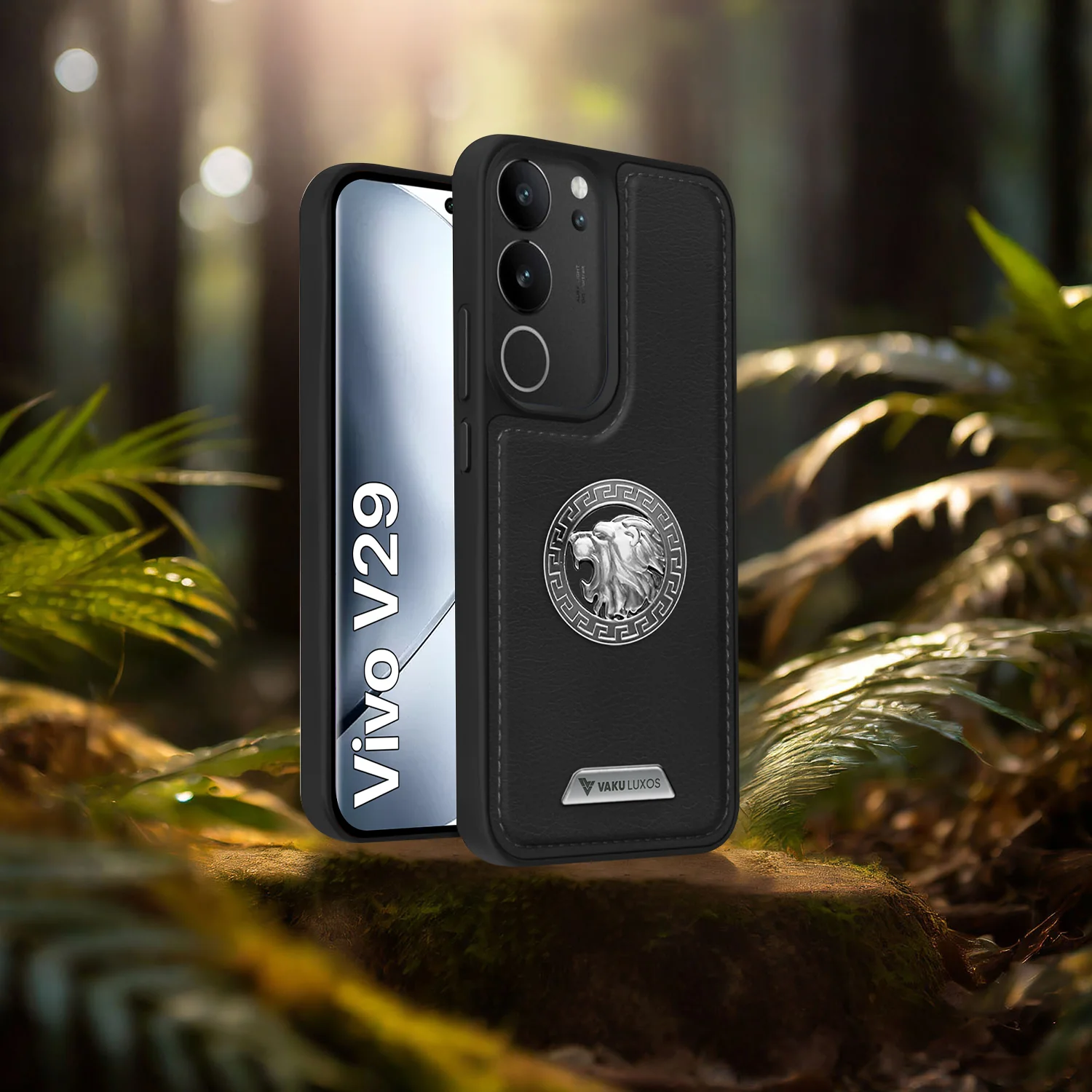 Vaku ® Vivo V29 5G Regal Shield Metal Lion Engraved Leather Back Cover - Image 13
