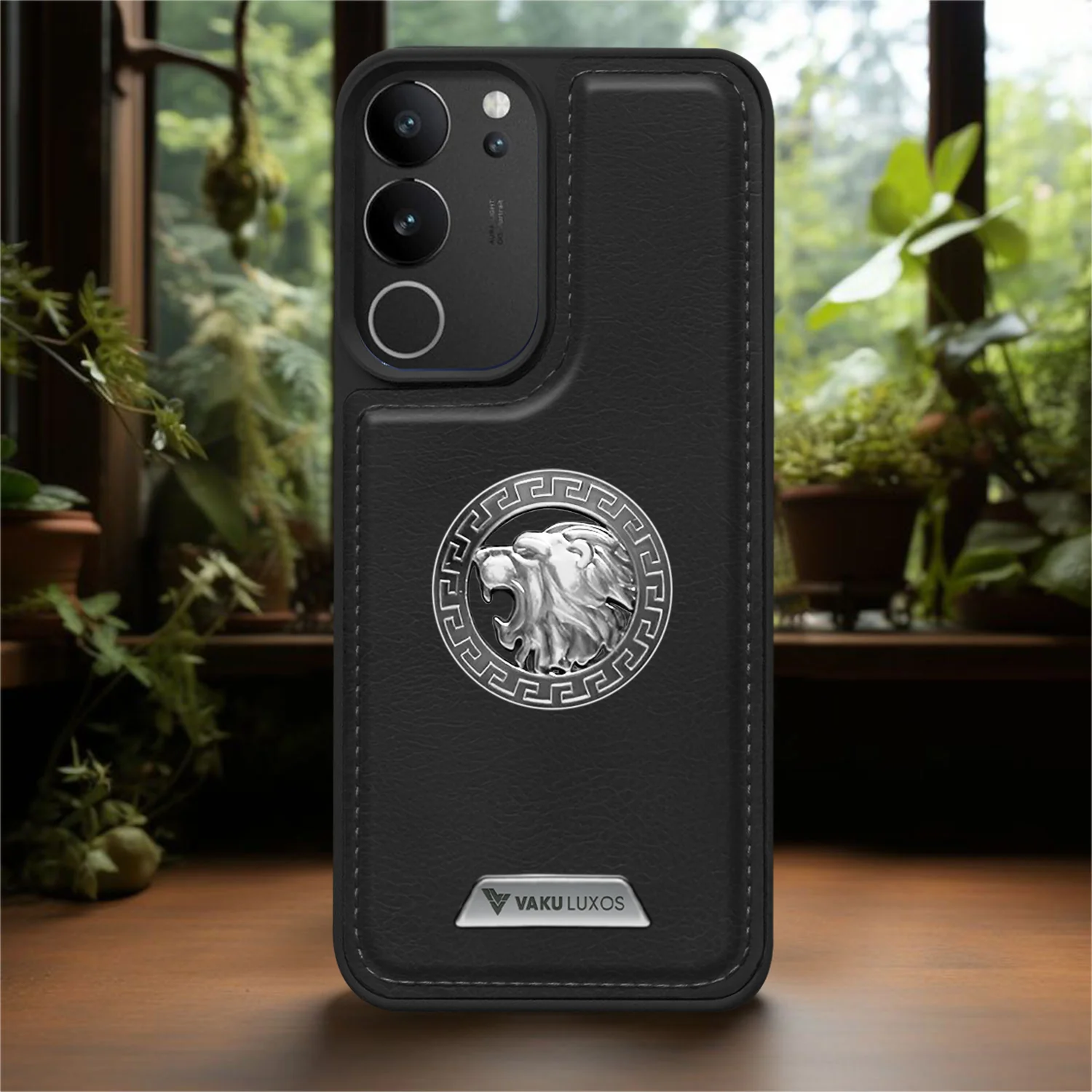 Vaku ® Vivo V29 5G Regal Shield Metal Lion Engraved Leather Back Cover - Image 14