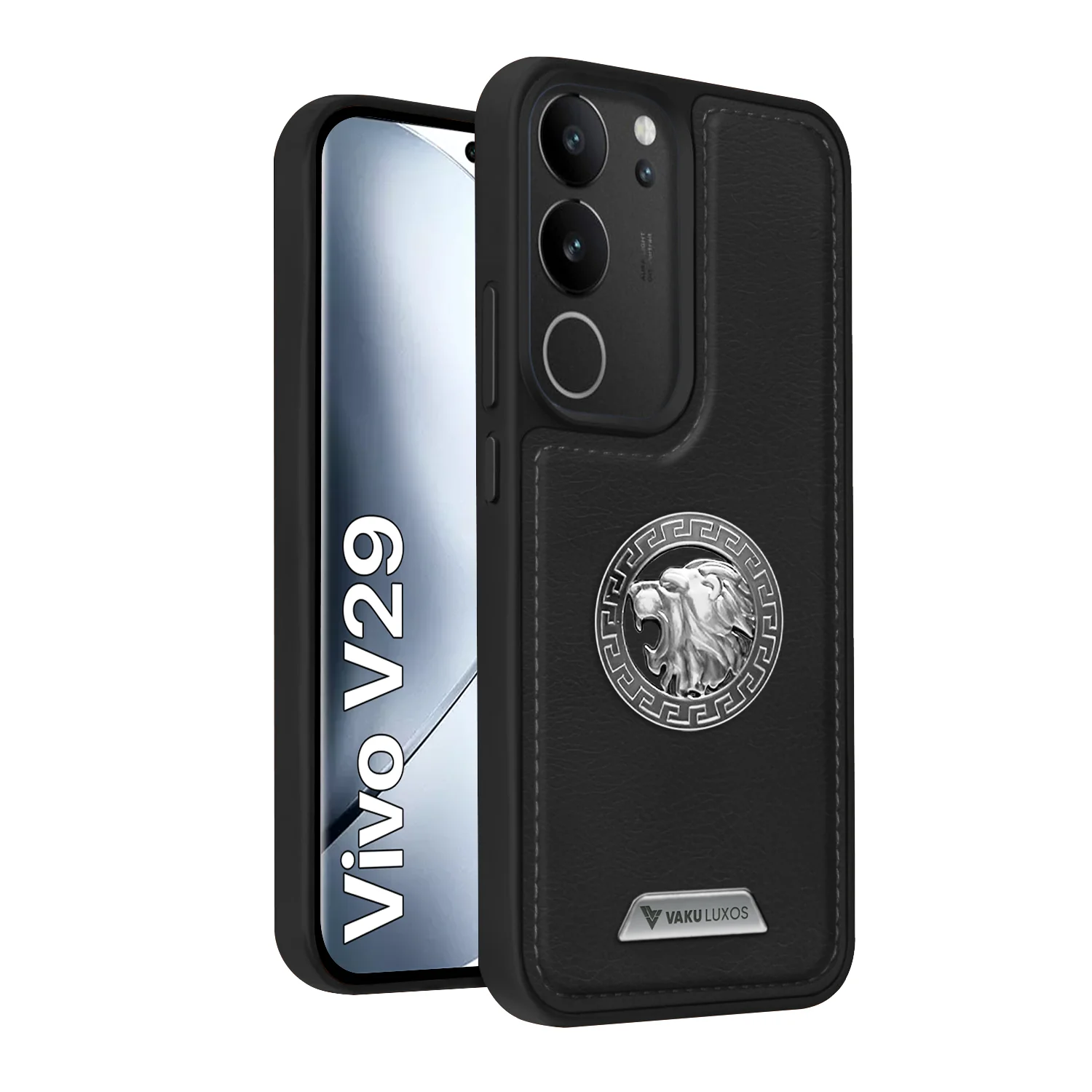 Vaku ® Vivo V29 5G Regal Shield Metal Lion Engraved Leather Back Cover - Image 2
