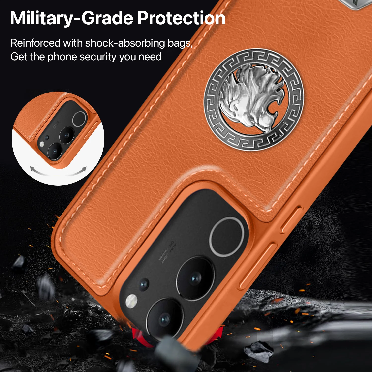 Vaku ® Vivo V29 5G Regal Shield Metal Lion Engraved Leather Back Cover - Image 4
