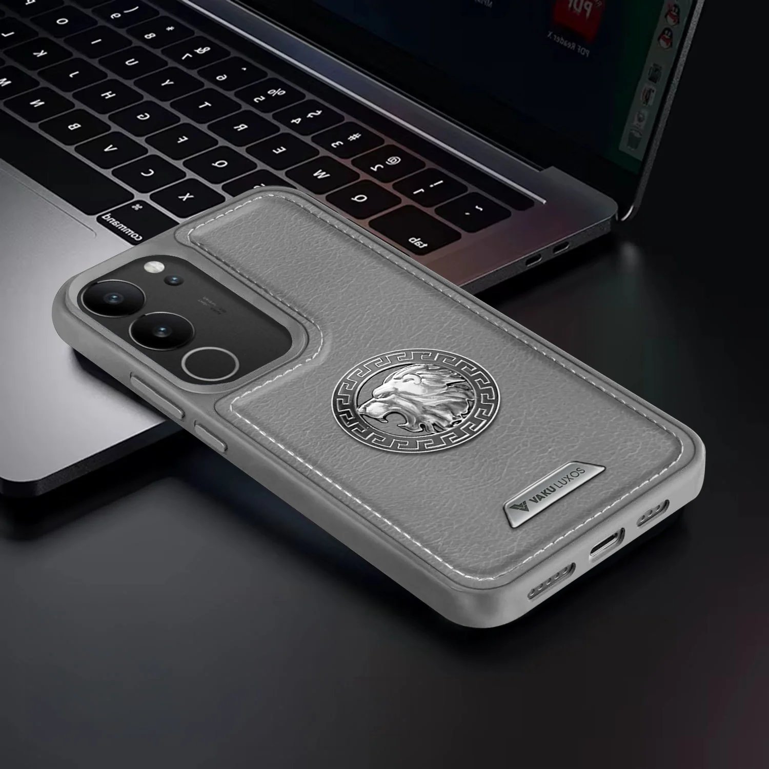 Vaku ® Vivo V29 5G Regal Shield Metal Lion Engraved Leather Back Cover - Image 8