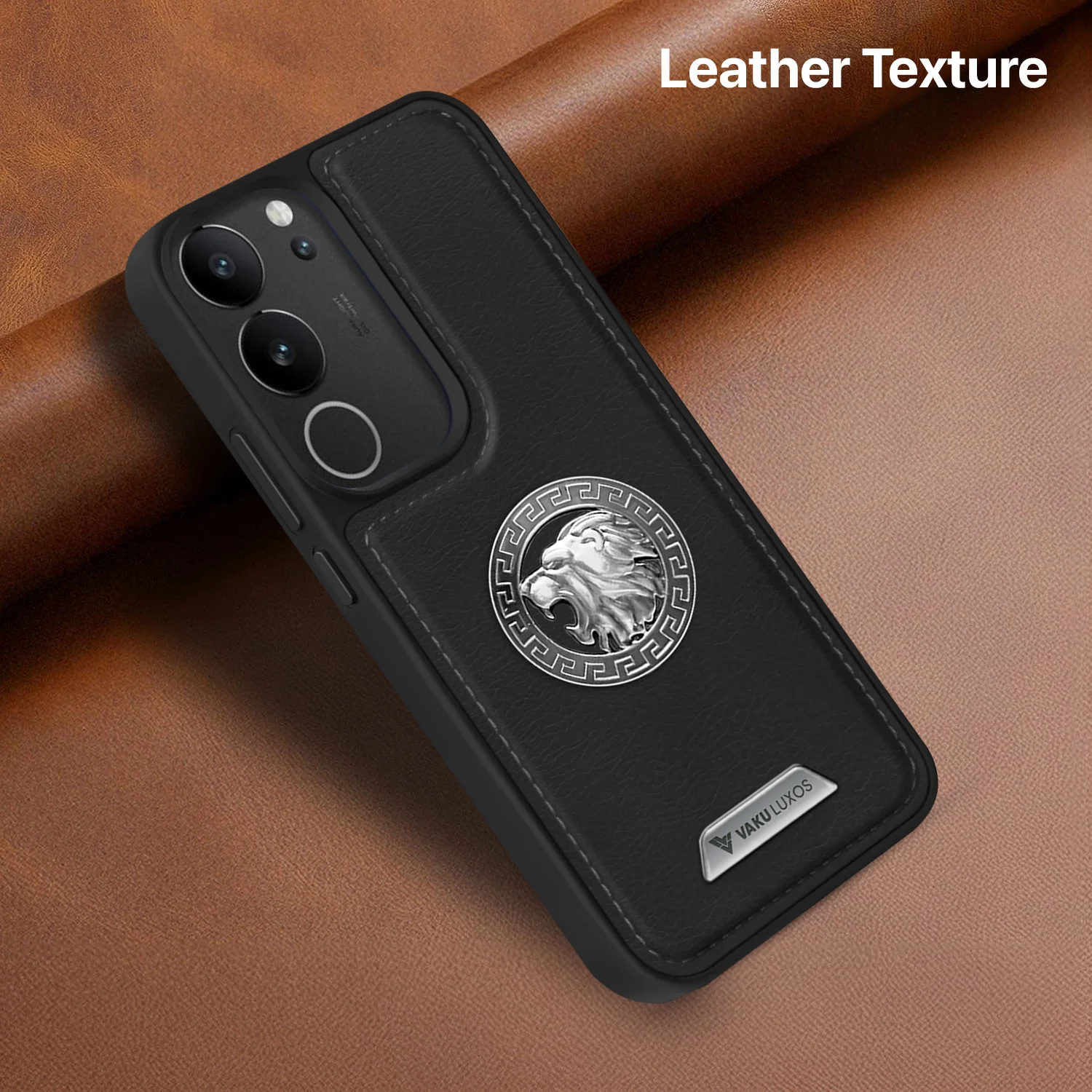 Vaku ® Vivo V29 5G Regal Shield Metal Lion Engraved Leather Back Cover - Image 9