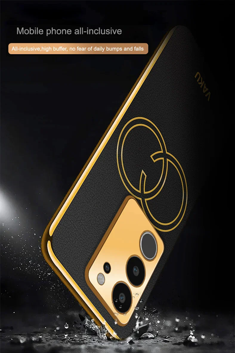 Vaku® Vivo V29 5G Skylar Leather Pattern Gold Electroplated Soft TPU Back Cover - Image 10