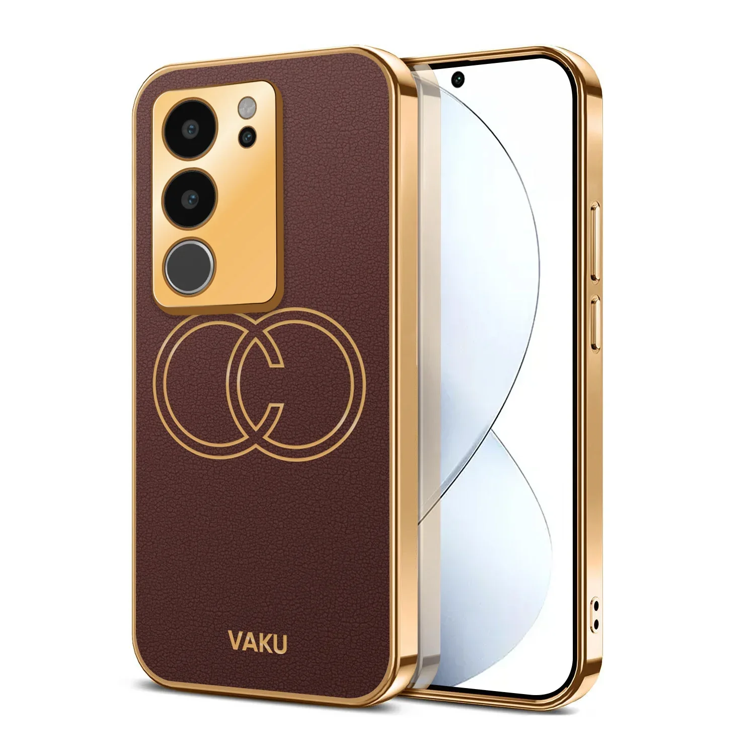 Vaku® Vivo V29 5G Skylar Leather Pattern Gold Electroplated Soft TPU Back Cover - Image 11