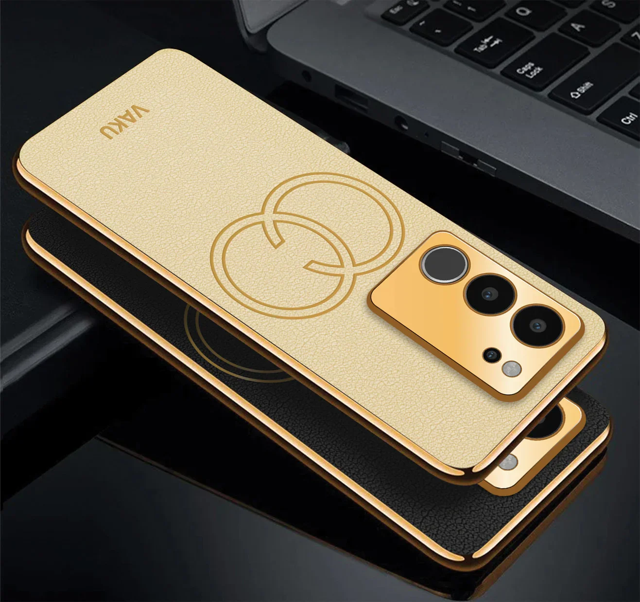 Vaku® Vivo V29 5G Skylar Leather Pattern Gold Electroplated Soft TPU Back Cover - Image 16