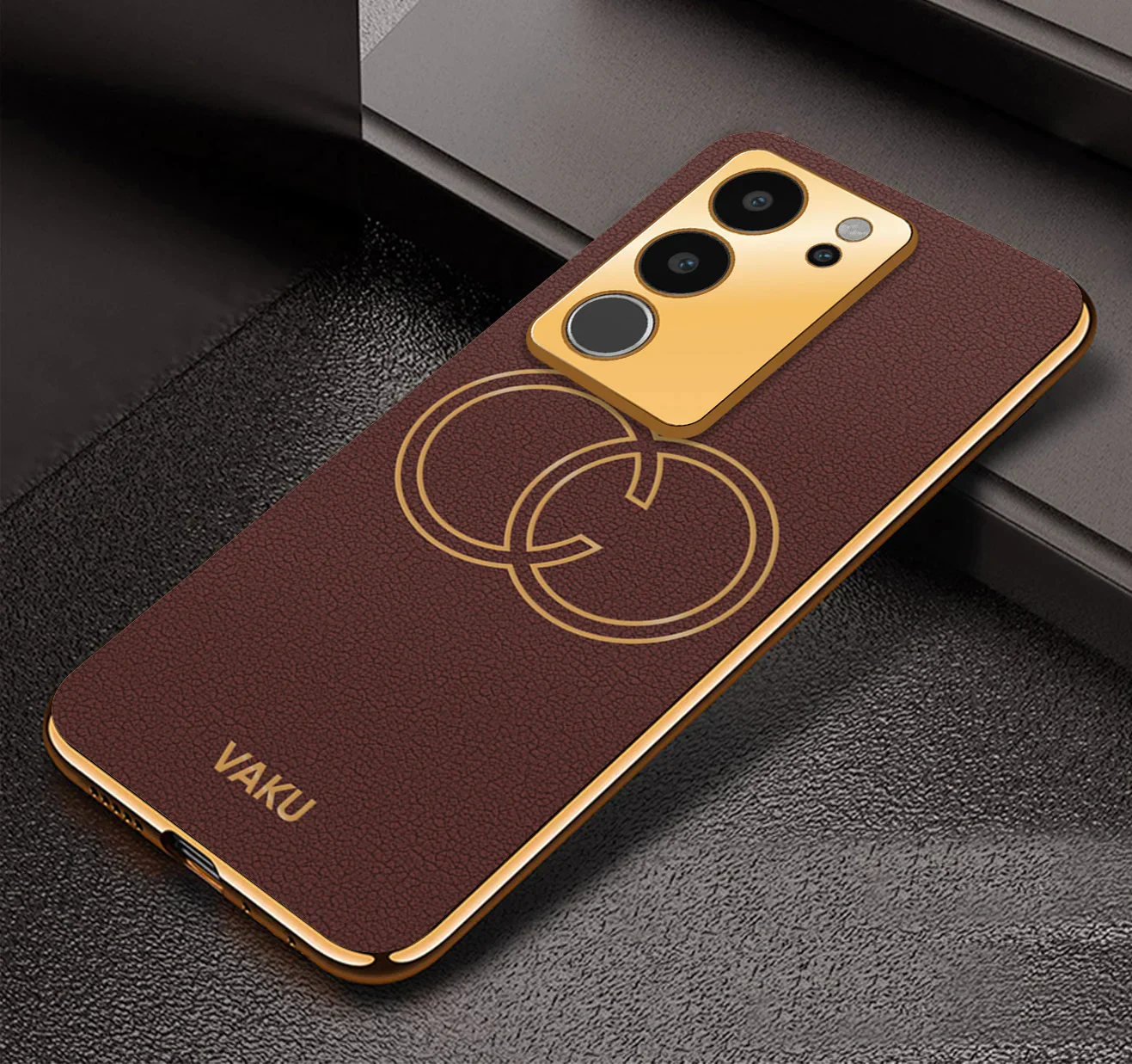 Vaku® Vivo V29 5G Skylar Leather Pattern Gold Electroplated Soft TPU Back Cover - Image 2