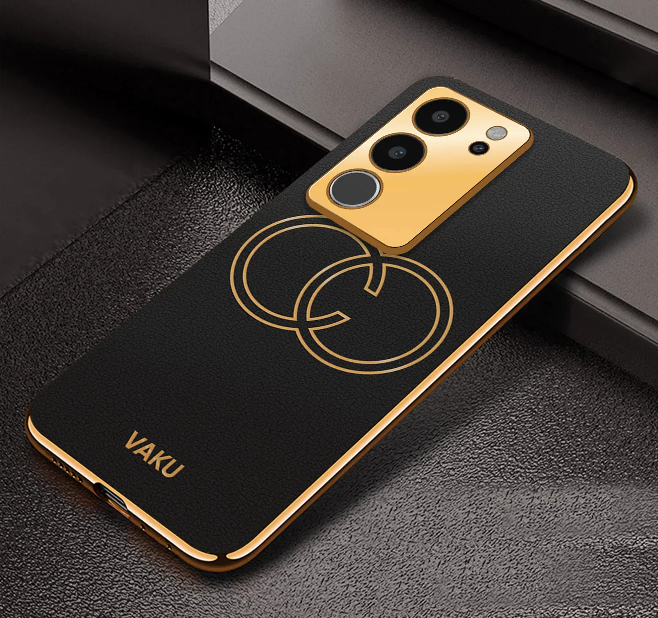 Vaku® Vivo V29 5G Skylar Leather Pattern Gold Electroplated Soft TPU Back Cover - Image 4