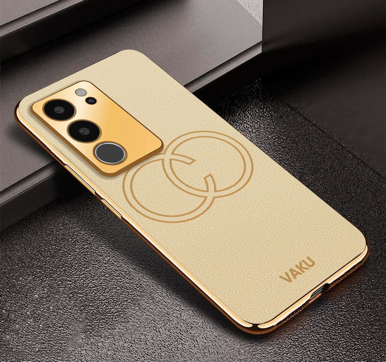 Vaku® Vivo V29 5G Skylar Leather Pattern Gold Electroplated Soft TPU Back Cover - Image 5