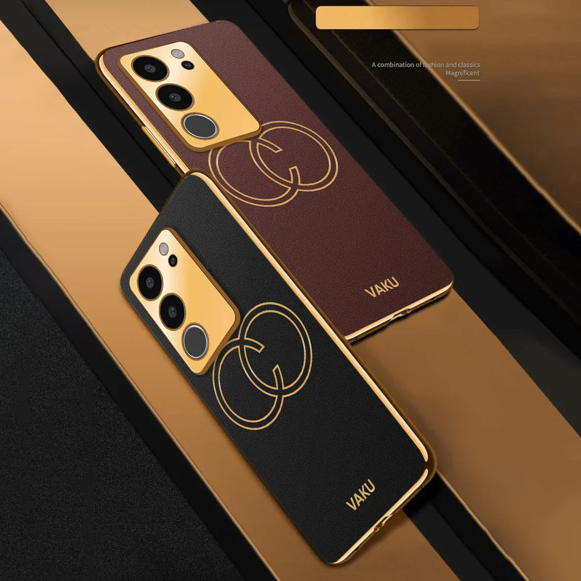 Vaku® Vivo V29 5G Skylar Leather Pattern Gold Electroplated Soft TPU Back Cover - Image 6