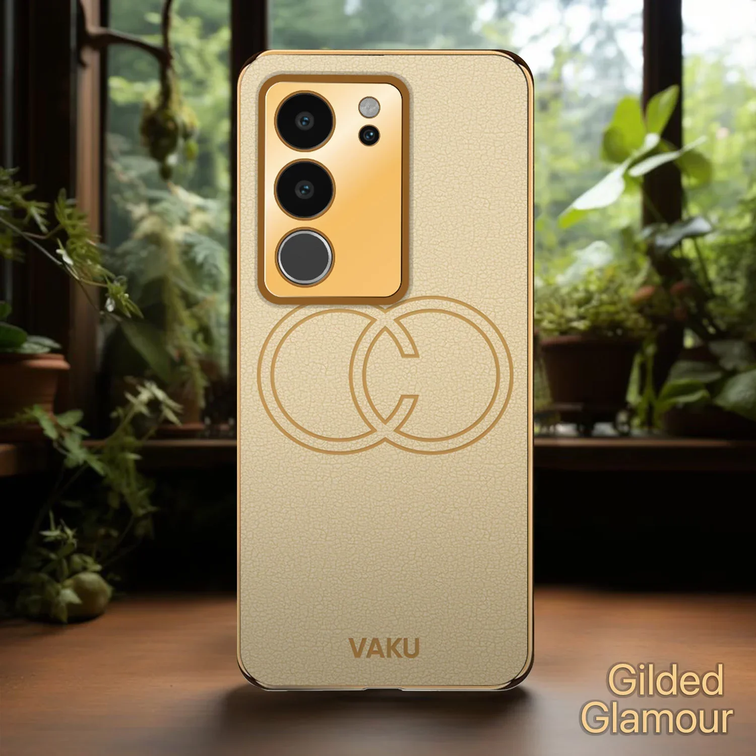 Vaku® Vivo V29 5G Skylar Leather Pattern Gold Electroplated Soft TPU Back Cover - Image 9