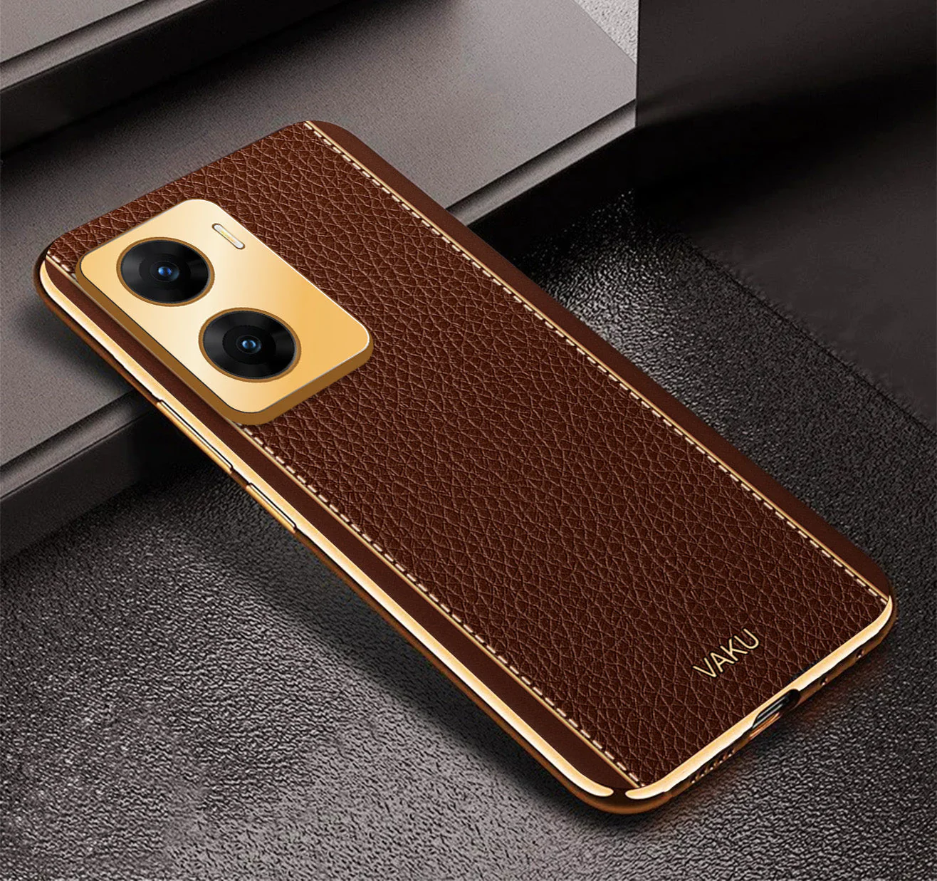 Vaku® Vivo V29e 5G Luxemberg Leather Pattern Gold Electroplated Soft TPU Back Cover