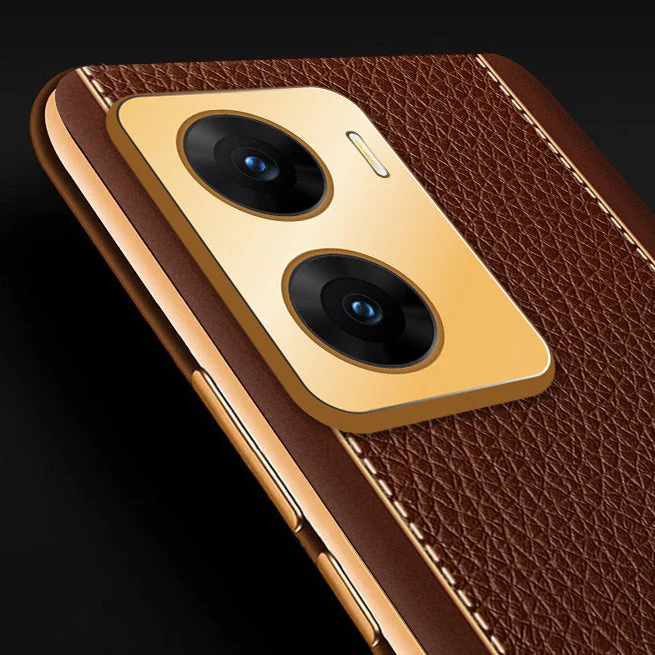 Vaku® Vivo V29e 5G Luxemberg Leather Pattern Gold Electroplated Soft TPU Back Cover - Image 11