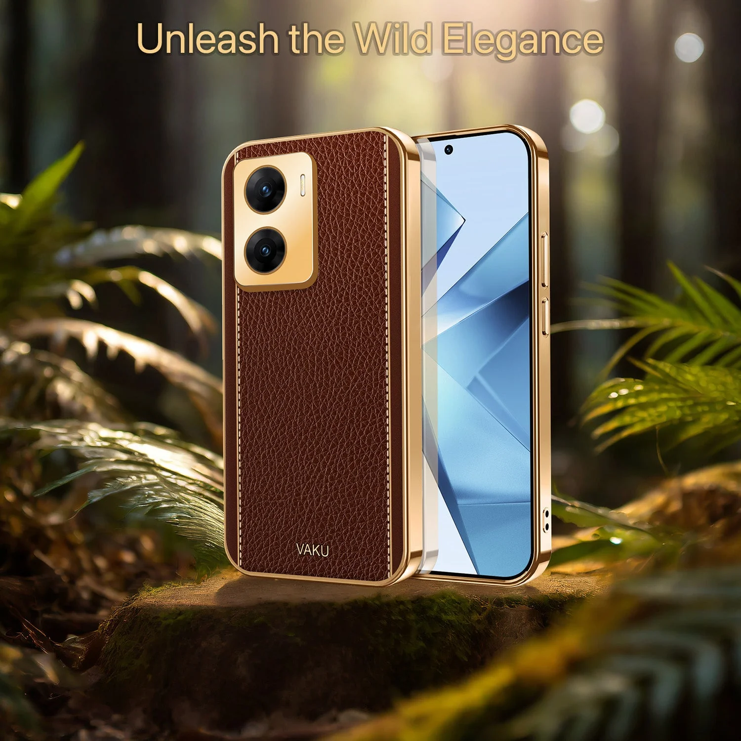 Vaku® Vivo V29e 5G Luxemberg Leather Pattern Gold Electroplated Soft TPU Back Cover - Image 12