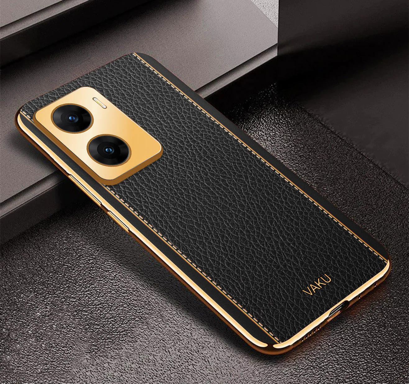 Vaku® Vivo V29e 5G Luxemberg Leather Pattern Gold Electroplated Soft TPU Back Cover - Image 2