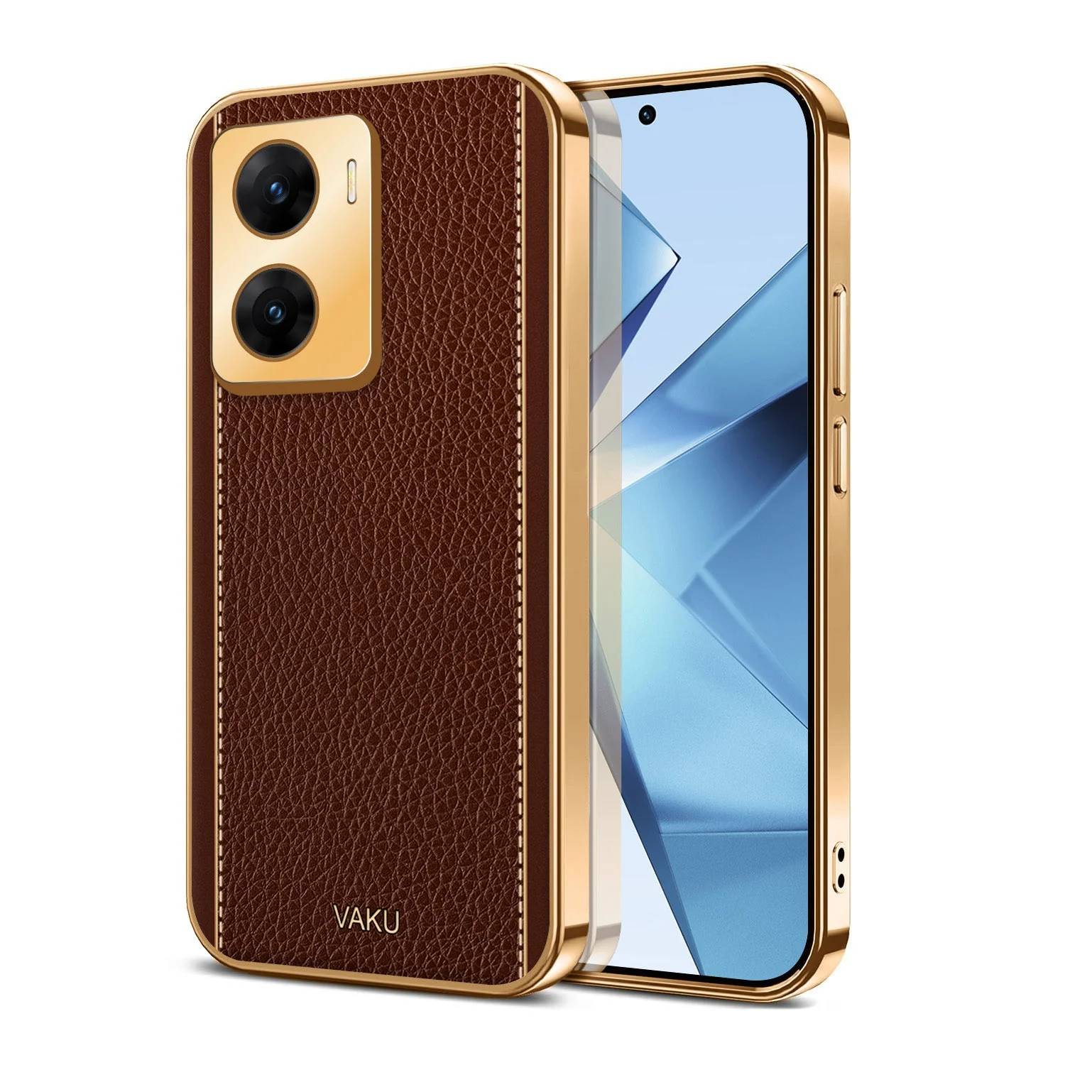 Vaku® Vivo V29e 5G Luxemberg Leather Pattern Gold Electroplated Soft TPU Back Cover - Image 4