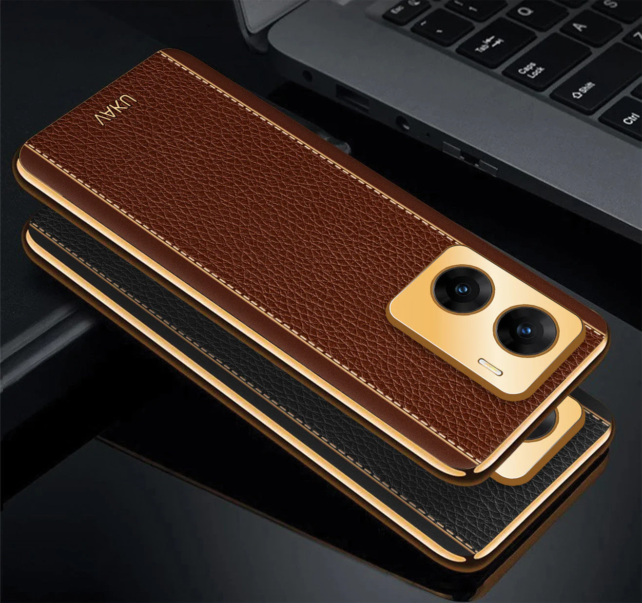 Vaku® Vivo V29e 5G Luxemberg Leather Pattern Gold Electroplated Soft TPU Back Cover - Image 5