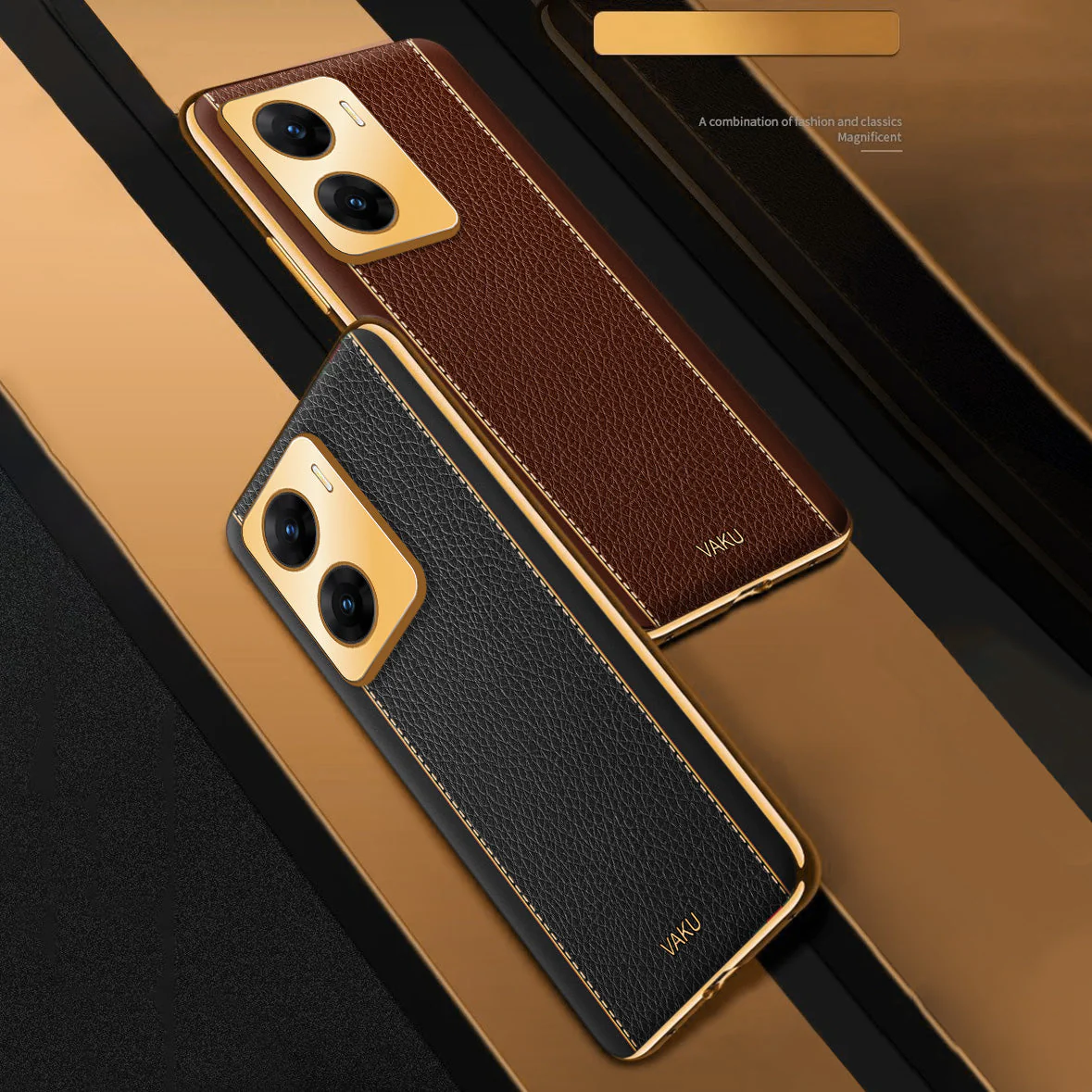 Vaku® Vivo V29e 5G Luxemberg Leather Pattern Gold Electroplated Soft TPU Back Cover - Image 7