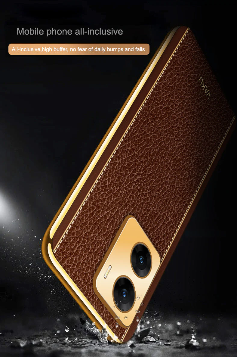 Vaku® Vivo V29e 5G Luxemberg Leather Pattern Gold Electroplated Soft TPU Back Cover - Image 8
