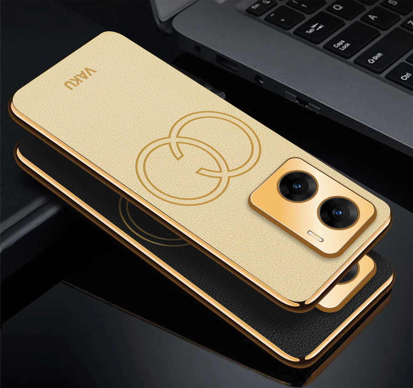 Vaku® Vivo V29e 5G Skylar Leather Pattern Gold Electroplated Soft TPU Back Cover - Image 7