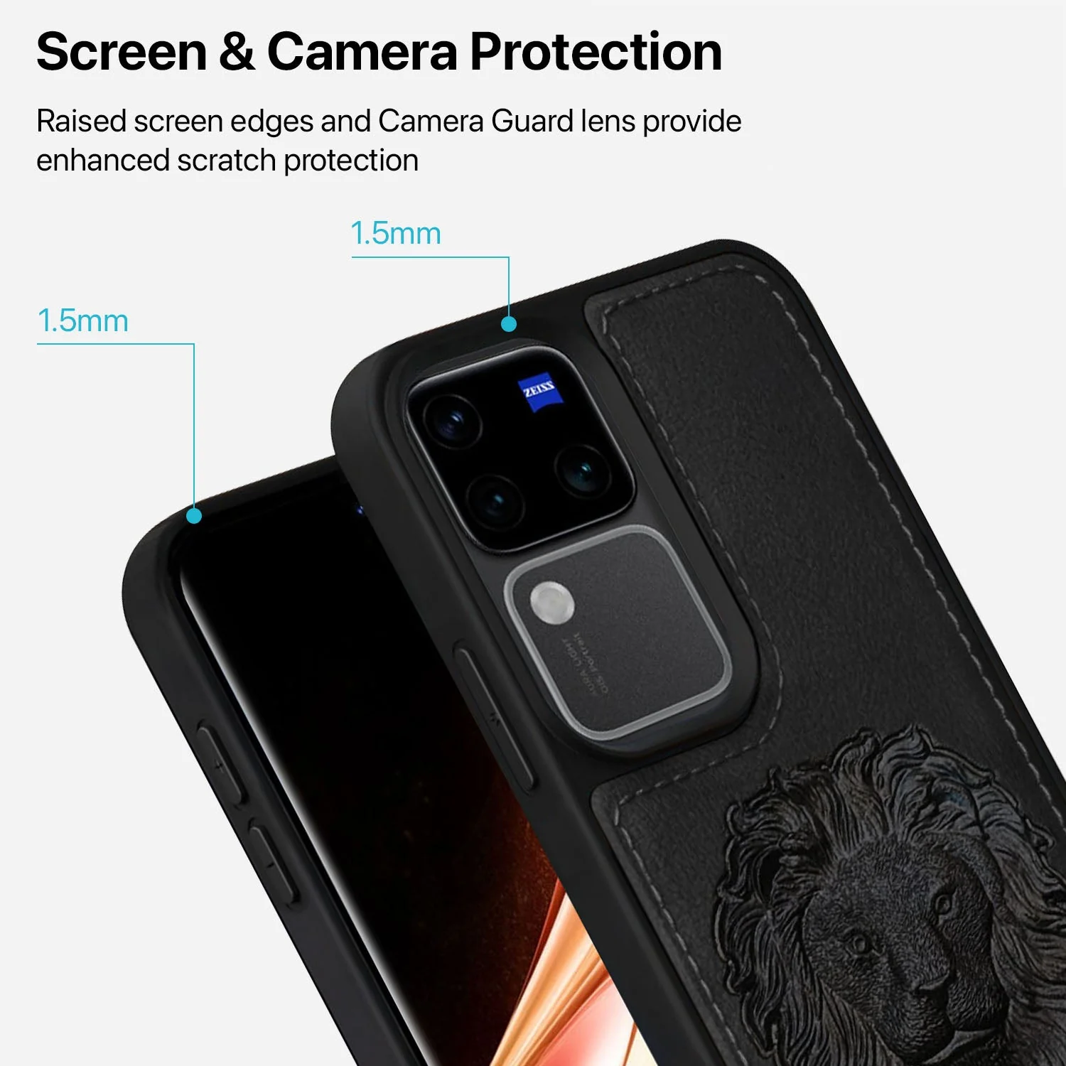 Vaku ® Vivo V30 5G Lion Embossed Luxury Designer Leather Back Cover - Image 2
