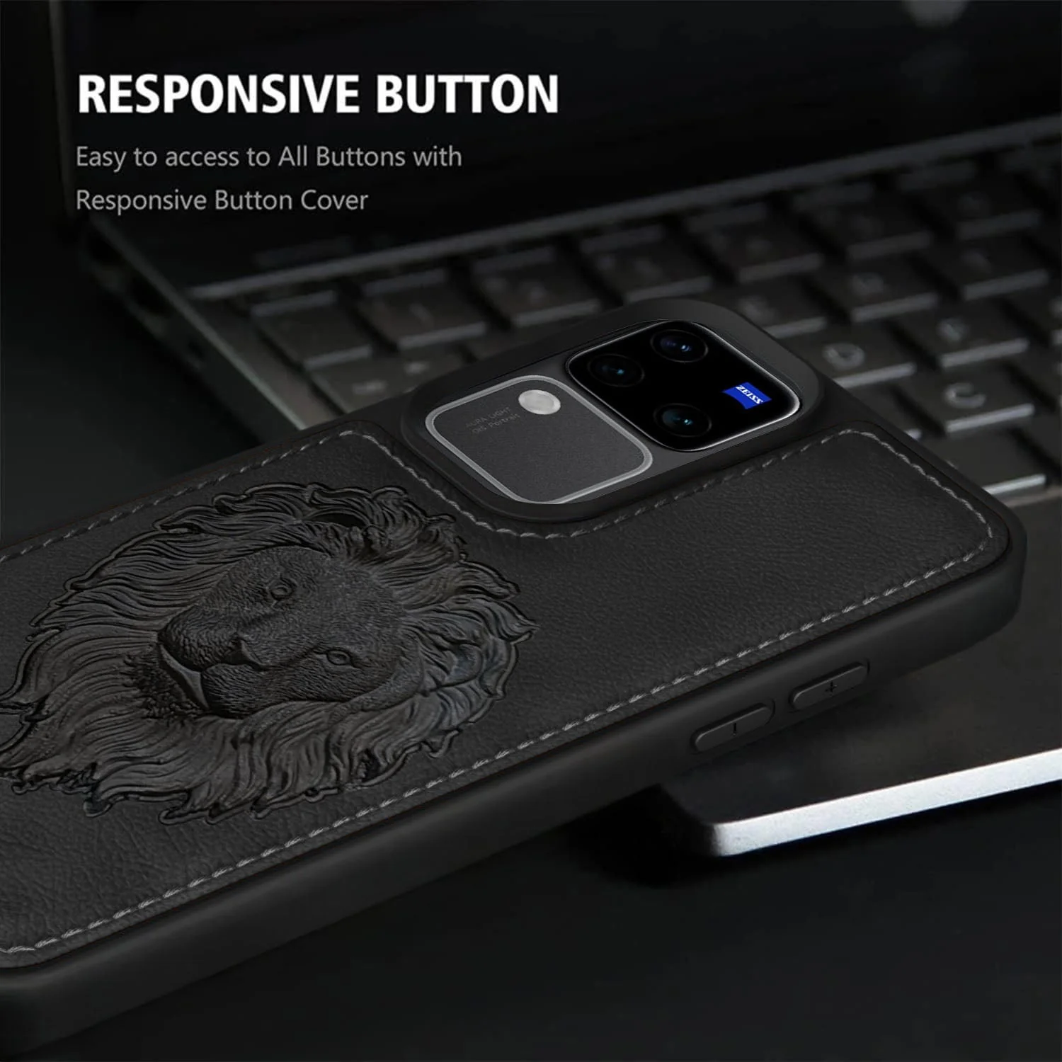 Vaku ® Vivo V30 5G Lion Embossed Luxury Designer Leather Back Cover - Image 3