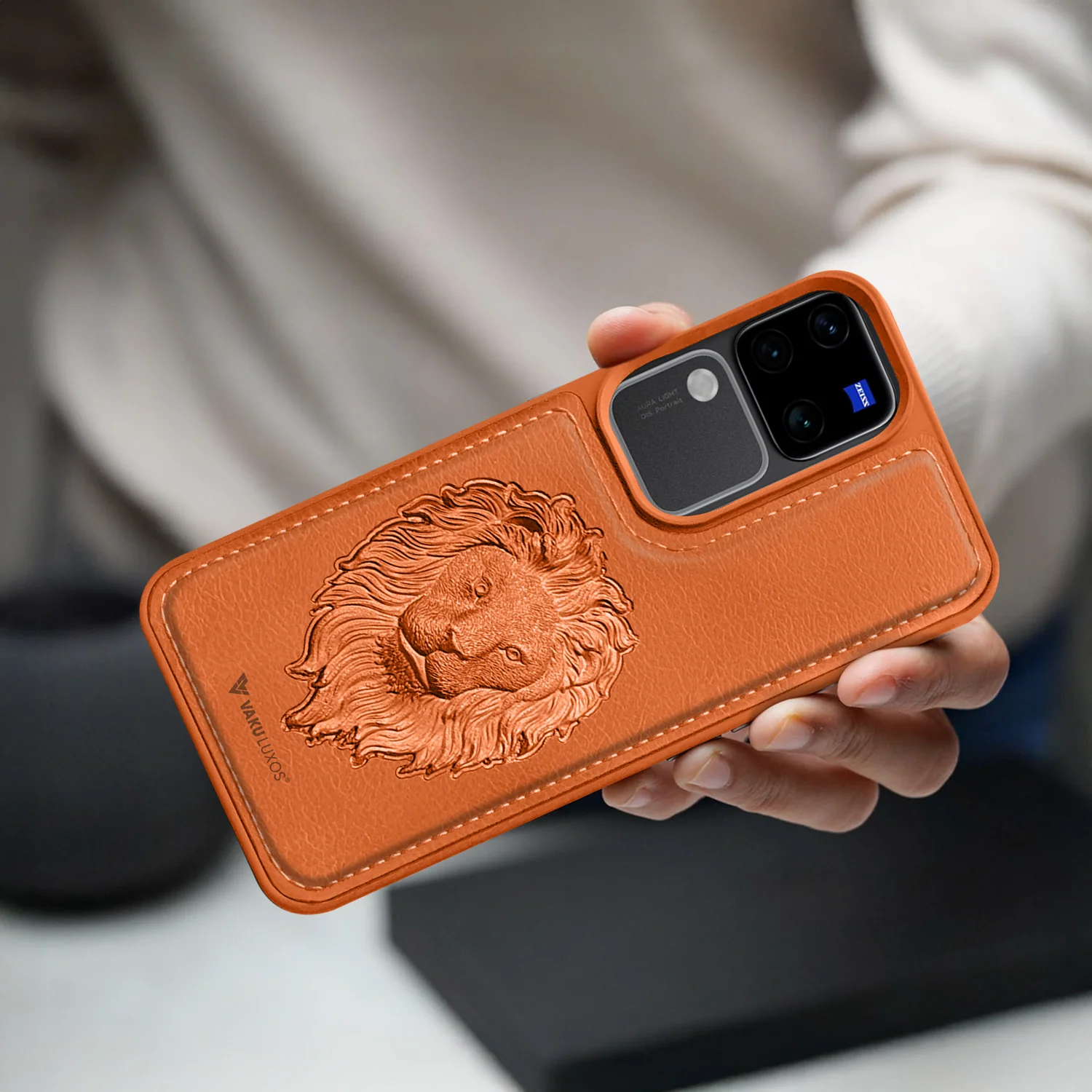 Vaku ® Vivo V30 5G Lion Embossed Luxury Designer Leather Back Cover - Image 4