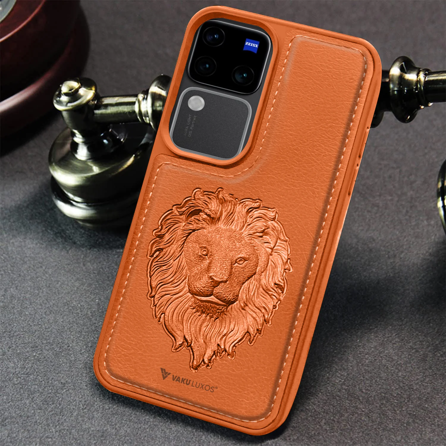 Vaku ® Vivo V30 5G Lion Embossed Luxury Designer Leather Back Cover - Image 9