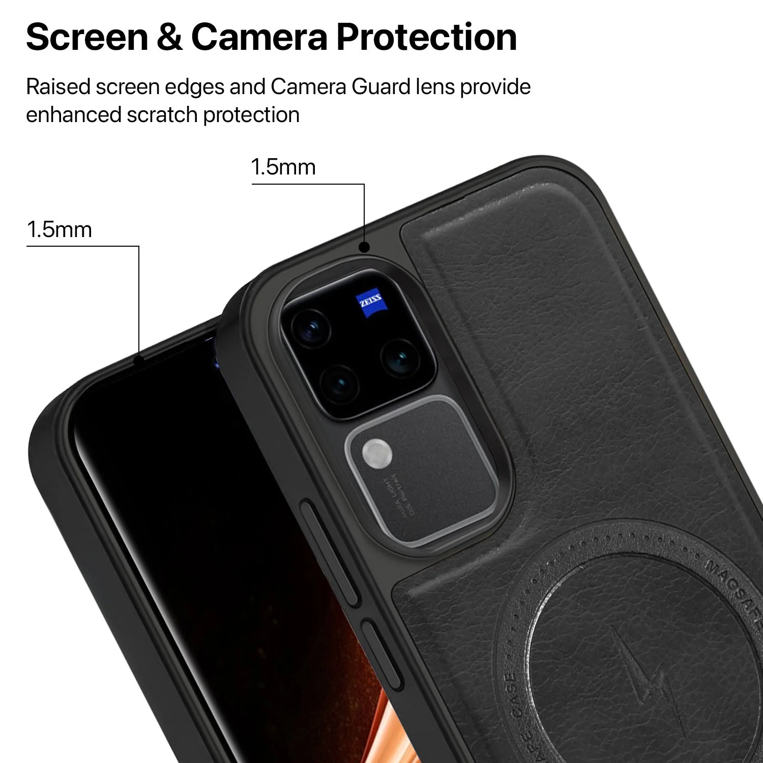 Vaku ® Vivo V30 5G Maxtron Leather Stitched Magnetic Magsafe Back Cover - Image 3
