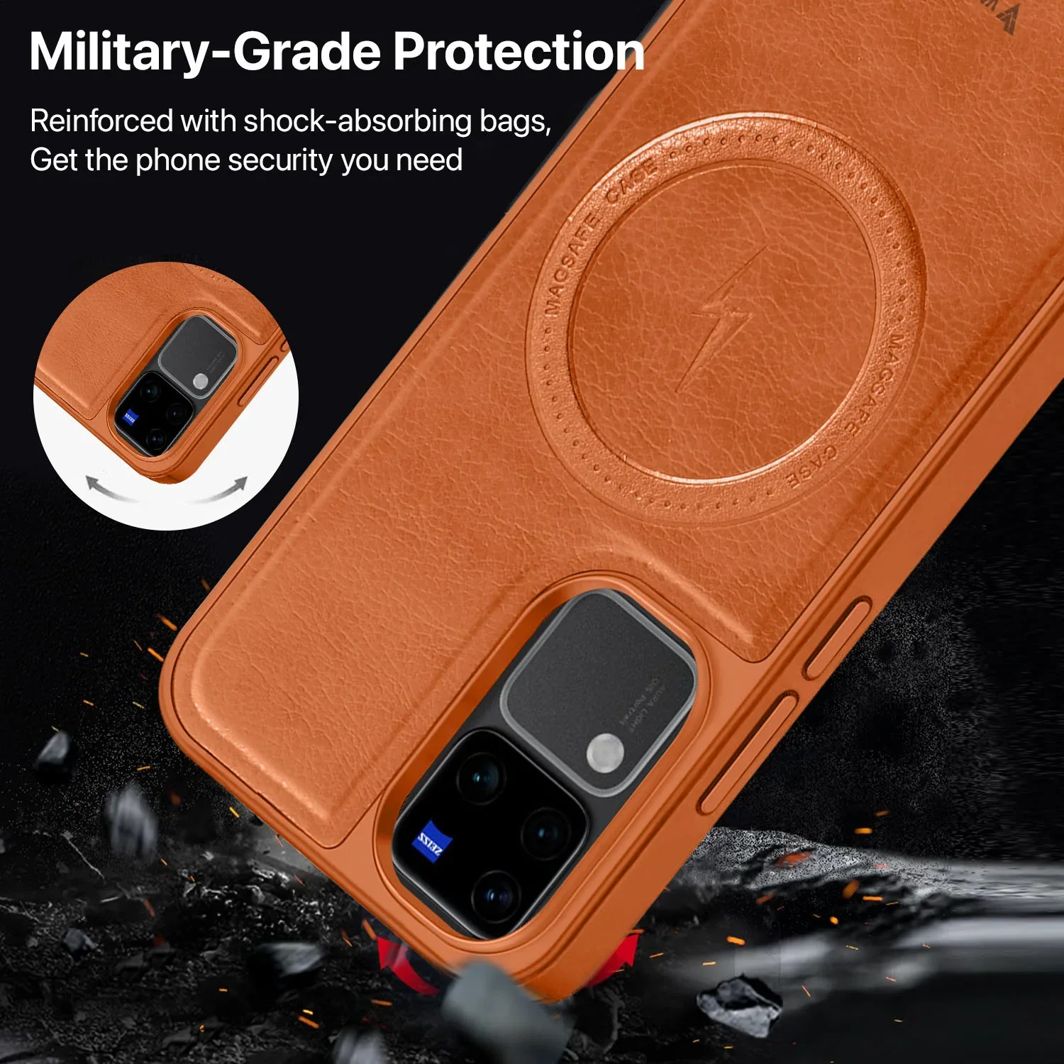 Vaku ® Vivo V30 5G Maxtron Leather Stitched Magnetic Magsafe Back Cover - Image 4