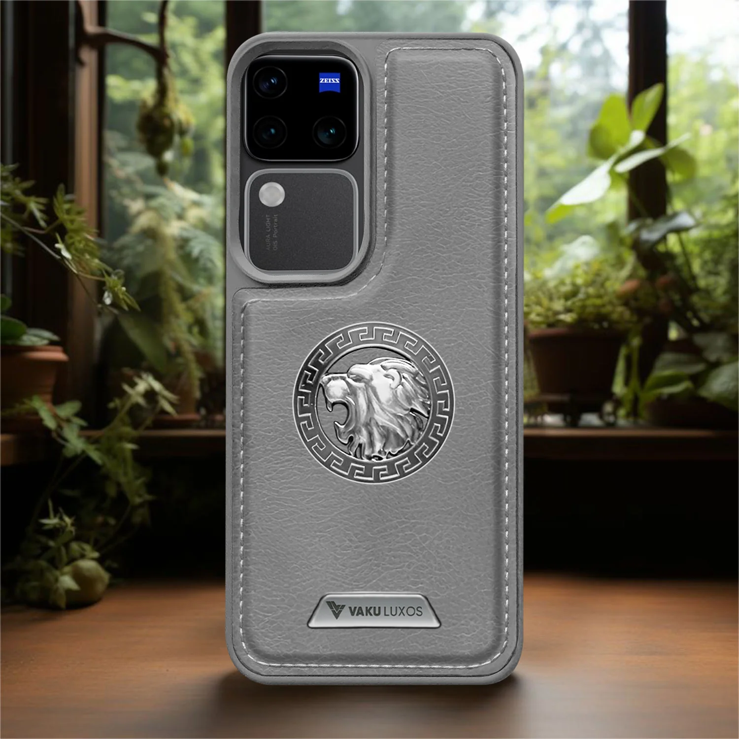 Vaku ® Vivo V30 5G Regal Shield Metal Lion Engraved Leather Back Cover - Image 11