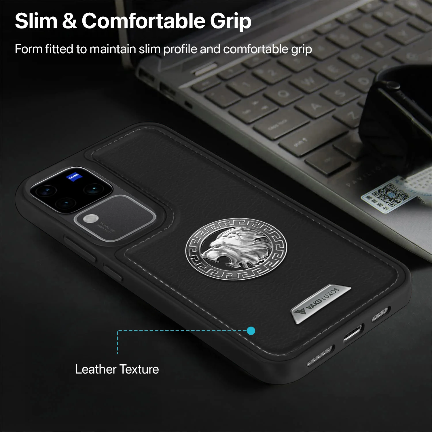 Vaku ® Vivo V30 5G Regal Shield Metal Lion Engraved Leather Back Cover - Image 12