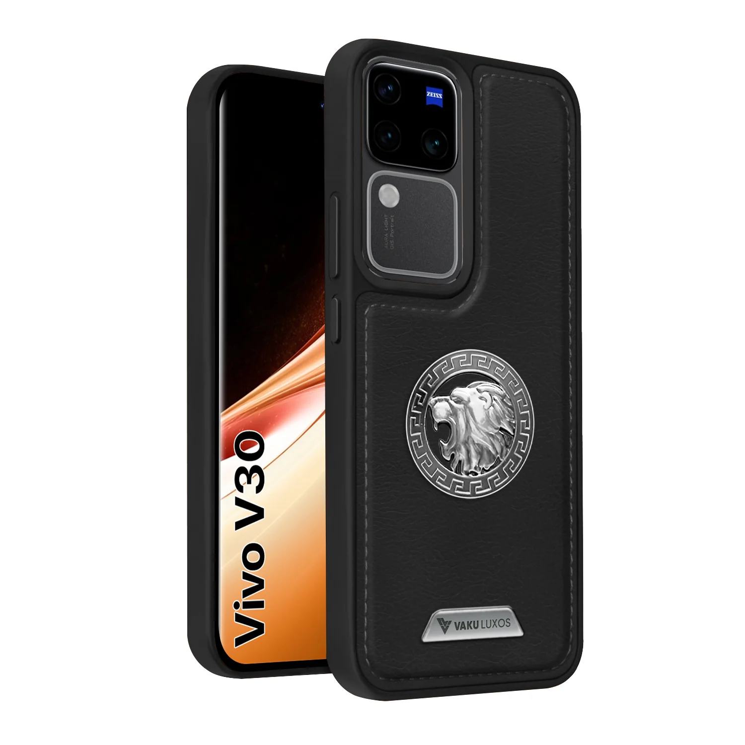 Vaku ® Vivo V30 5G Regal Shield Metal Lion Engraved Leather Back Cover - Image 2