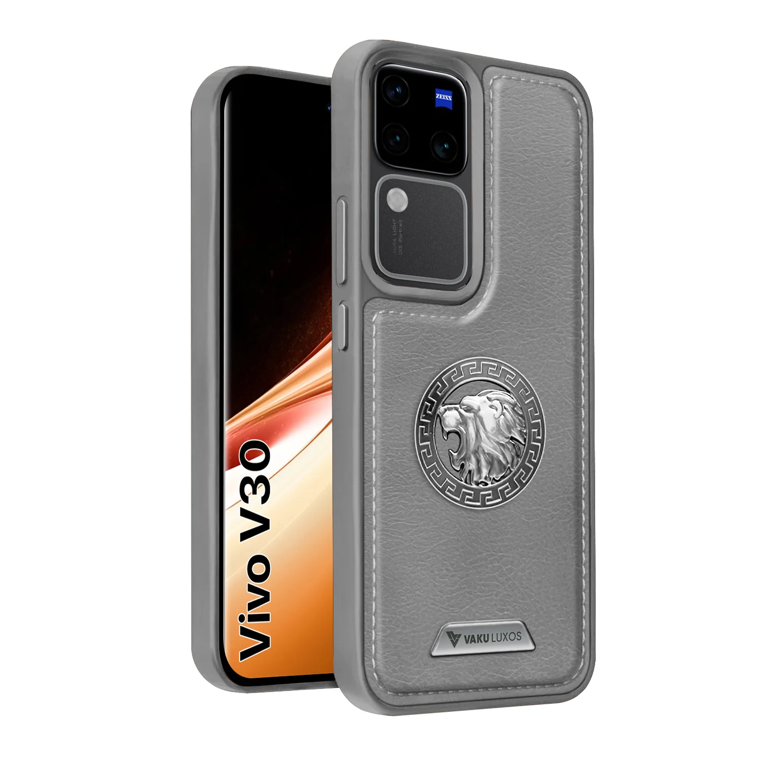 Vaku ® Vivo V30 5G Regal Shield Metal Lion Engraved Leather Back Cover - Image 3