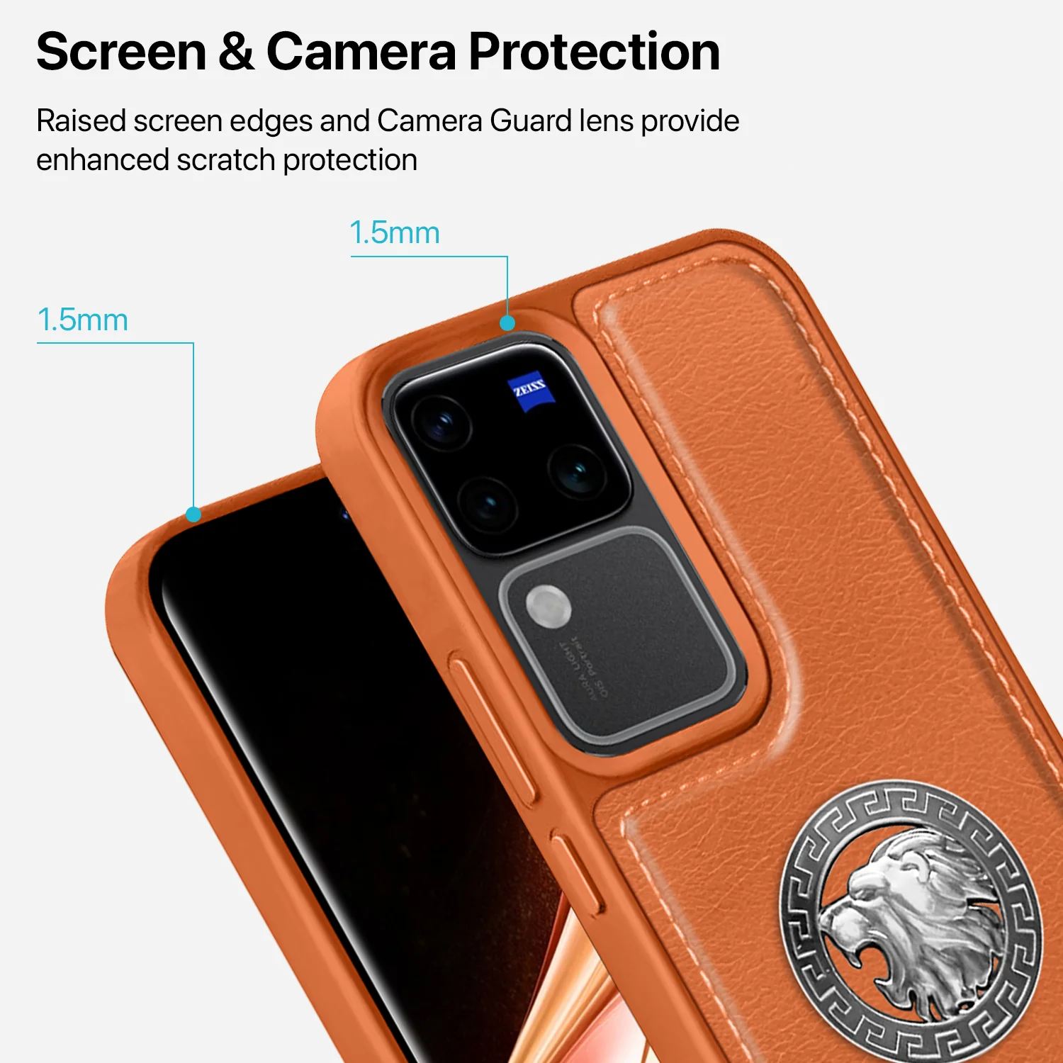 Vaku ® Vivo V30 5G Regal Shield Metal Lion Engraved Leather Back Cover - Image 5