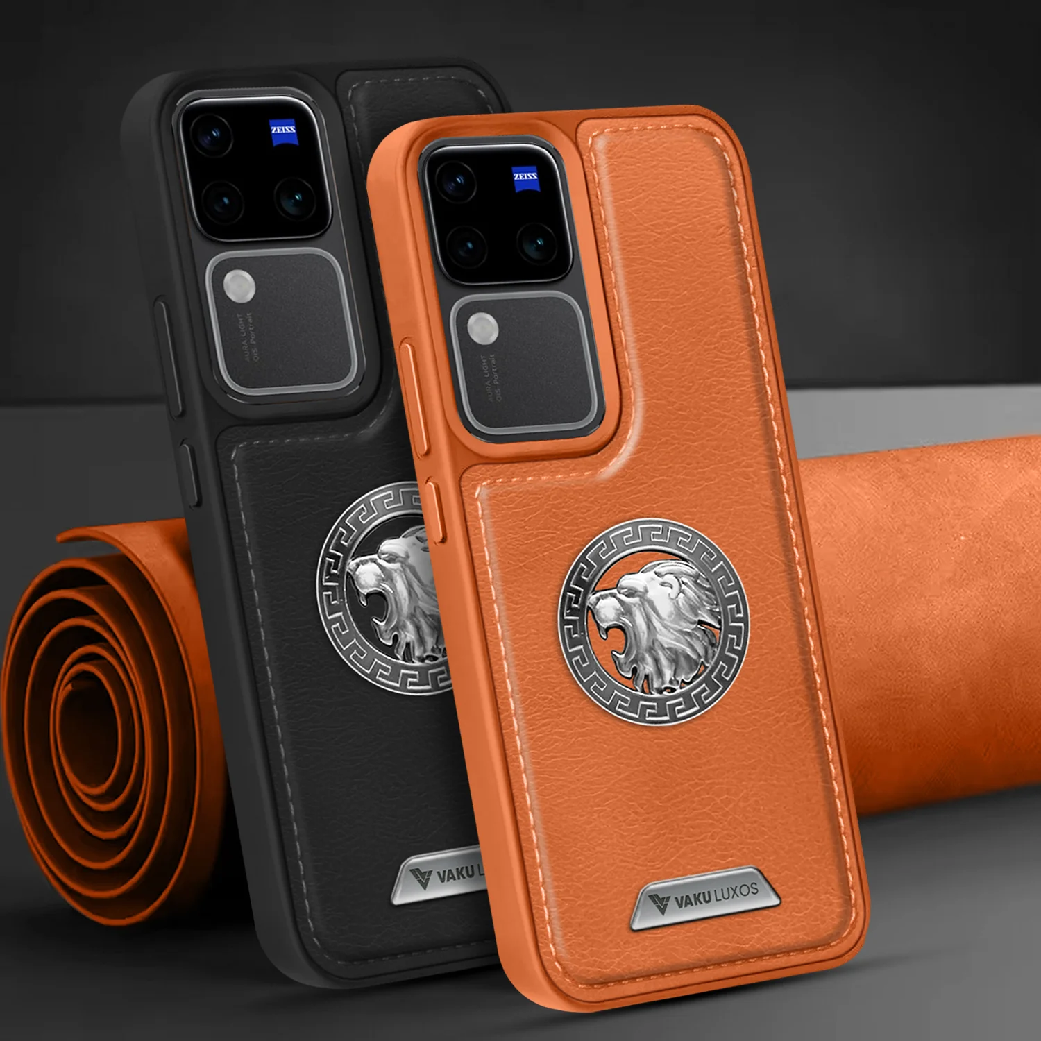 Vaku ® Vivo V30 5G Regal Shield Metal Lion Engraved Leather Back Cover - Image 7