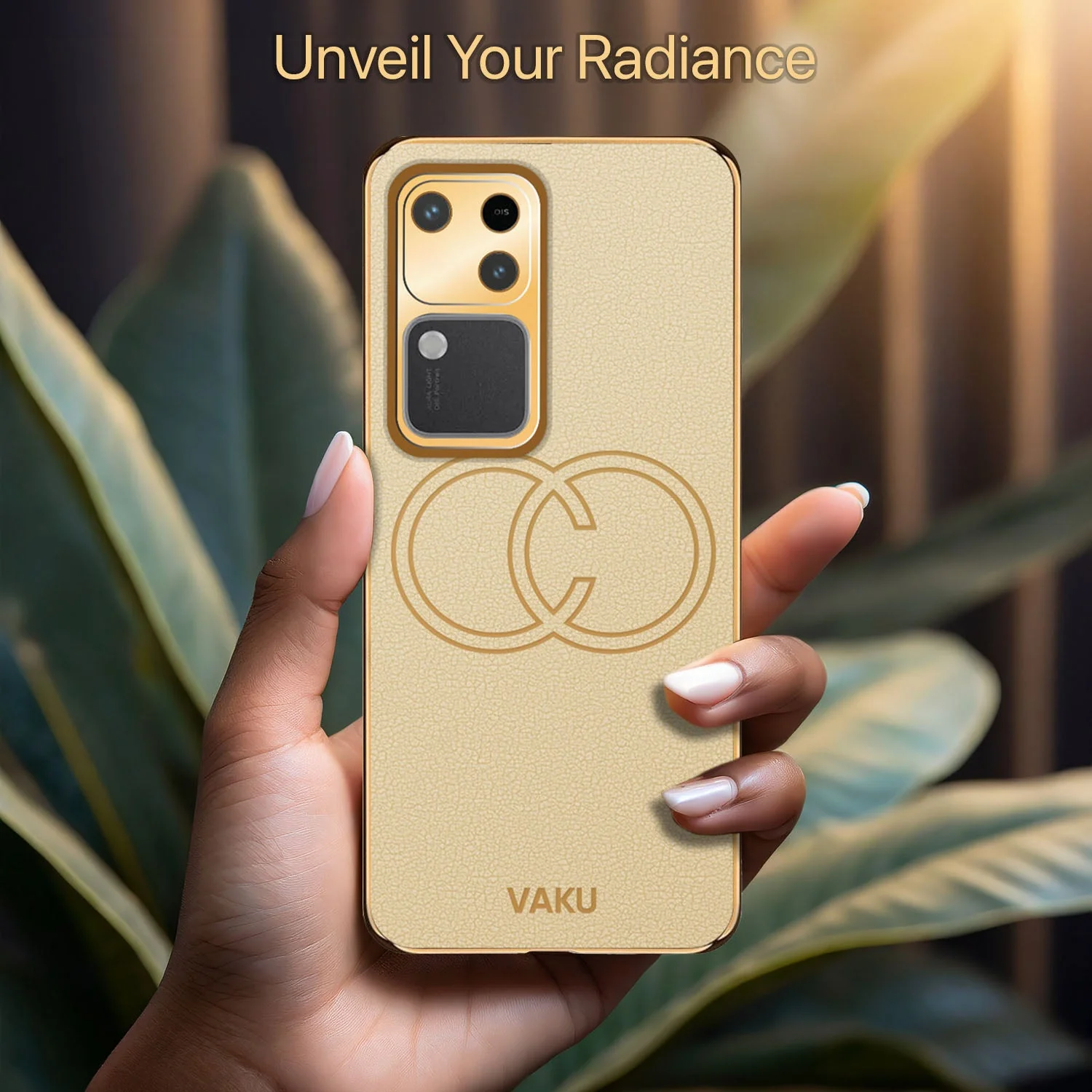 Vaku ® Vivo V30 5G Skylar Leather Pattern Gold Electroplated Soft TPU Back Cover - Image 12