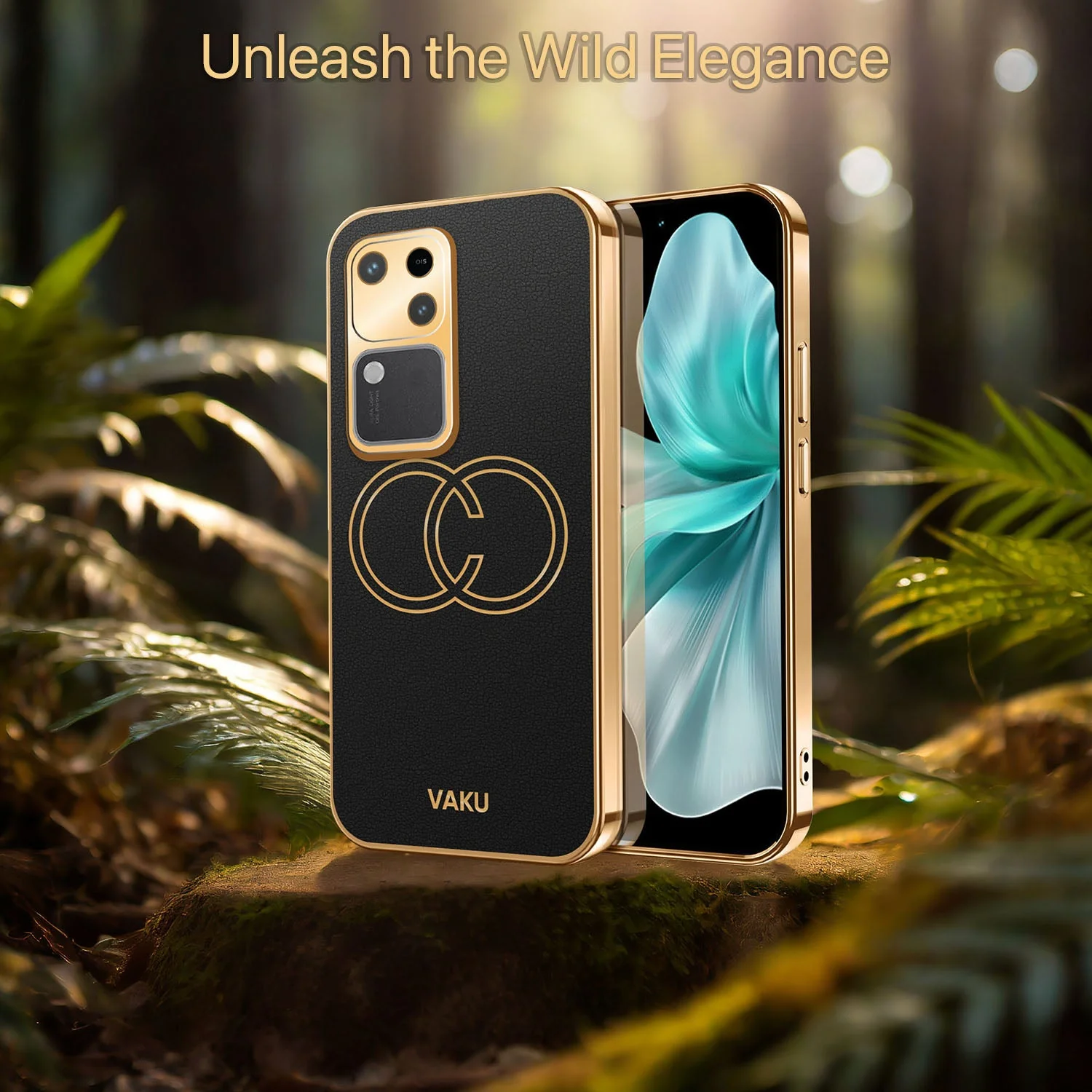 Vaku ® Vivo V30 5G Skylar Leather Pattern Gold Electroplated Soft TPU Back Cover - Image 14