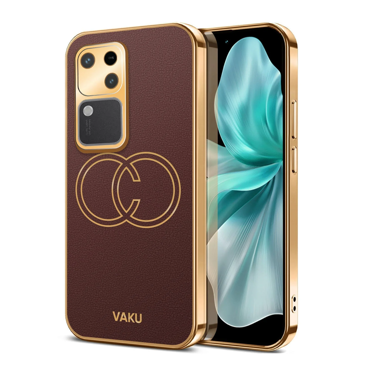 Vaku ® Vivo V30 5G Skylar Leather Pattern Gold Electroplated Soft TPU Back Cover - Image 15