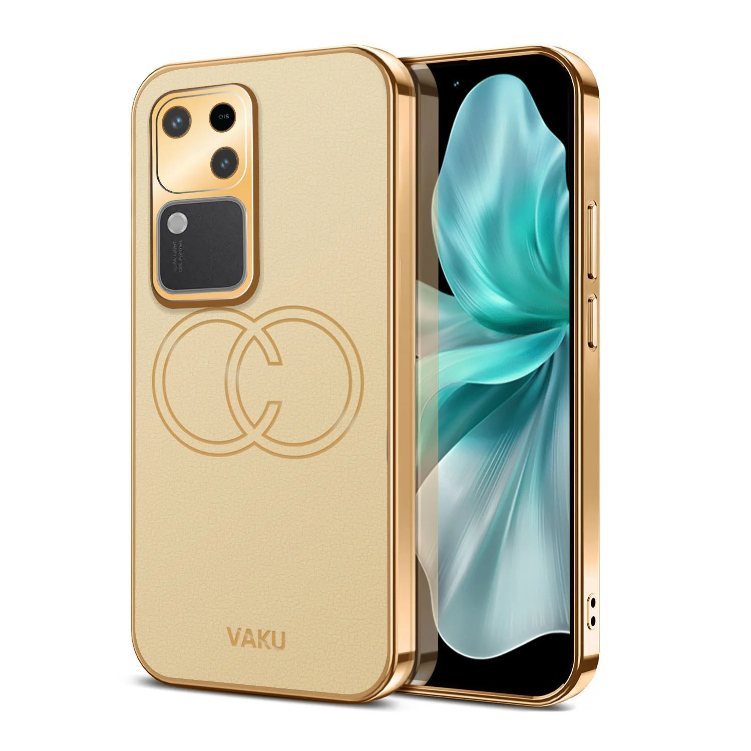 Vaku ® Vivo V30 5G Skylar Leather Pattern Gold Electroplated Soft TPU Back Cover - Image 16