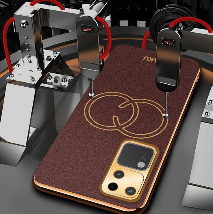 Vaku ® Vivo V30 5G Skylar Leather Pattern Gold Electroplated Soft TPU Back Cover - Image 5