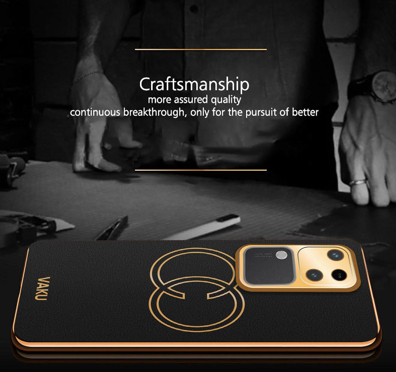 Vaku ® Vivo V30 5G Skylar Leather Pattern Gold Electroplated Soft TPU Back Cover - Image 6